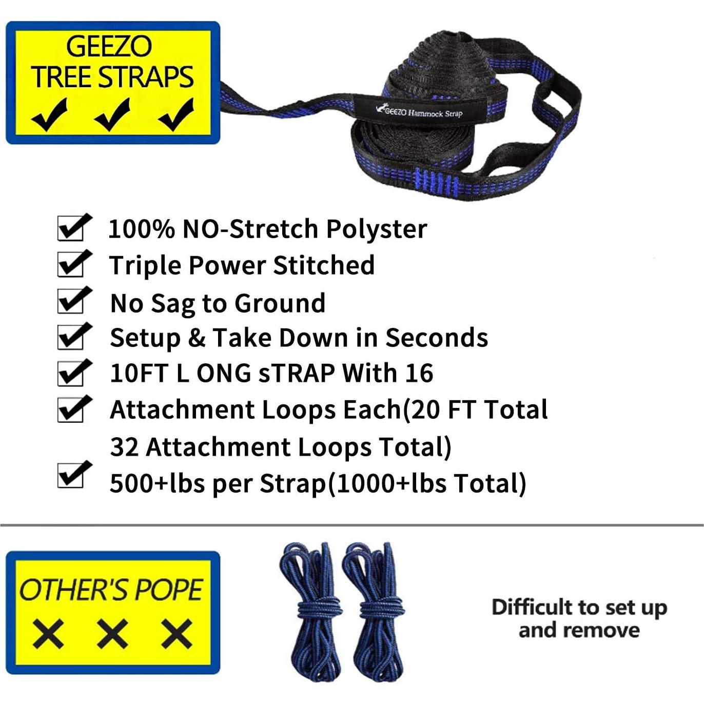 Hamaca Doble GEEZO para Camping 227 kg, Ligera y Portátil