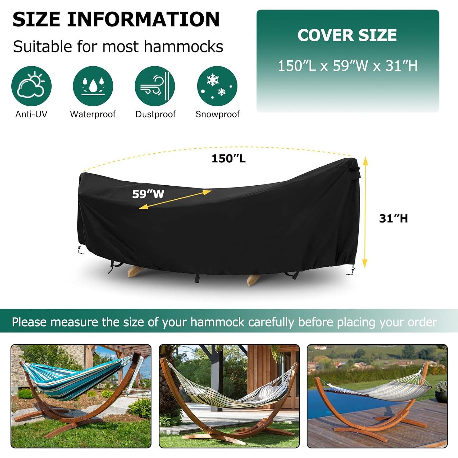 Cubierta de Hamaca AKEfit Impermeable 400D 381x150cm Negro