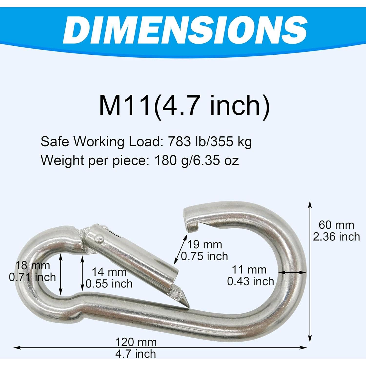 Marine Grade 316 Stainless Steel Carabiners Heavy Duty, Durable & Rust-Free Clips for Gym, Swing, Dog Leashes, Hammocks, Keychains, and More