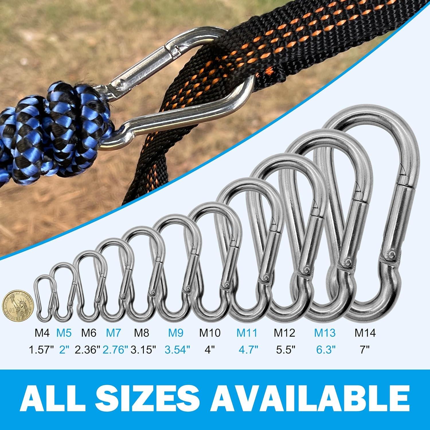 Marine Grade 316 Stainless Steel Carabiners Heavy Duty, Durable & Rust-Free Clips for Gym, Swing, Dog Leashes, Hammocks, Keychains, and More
