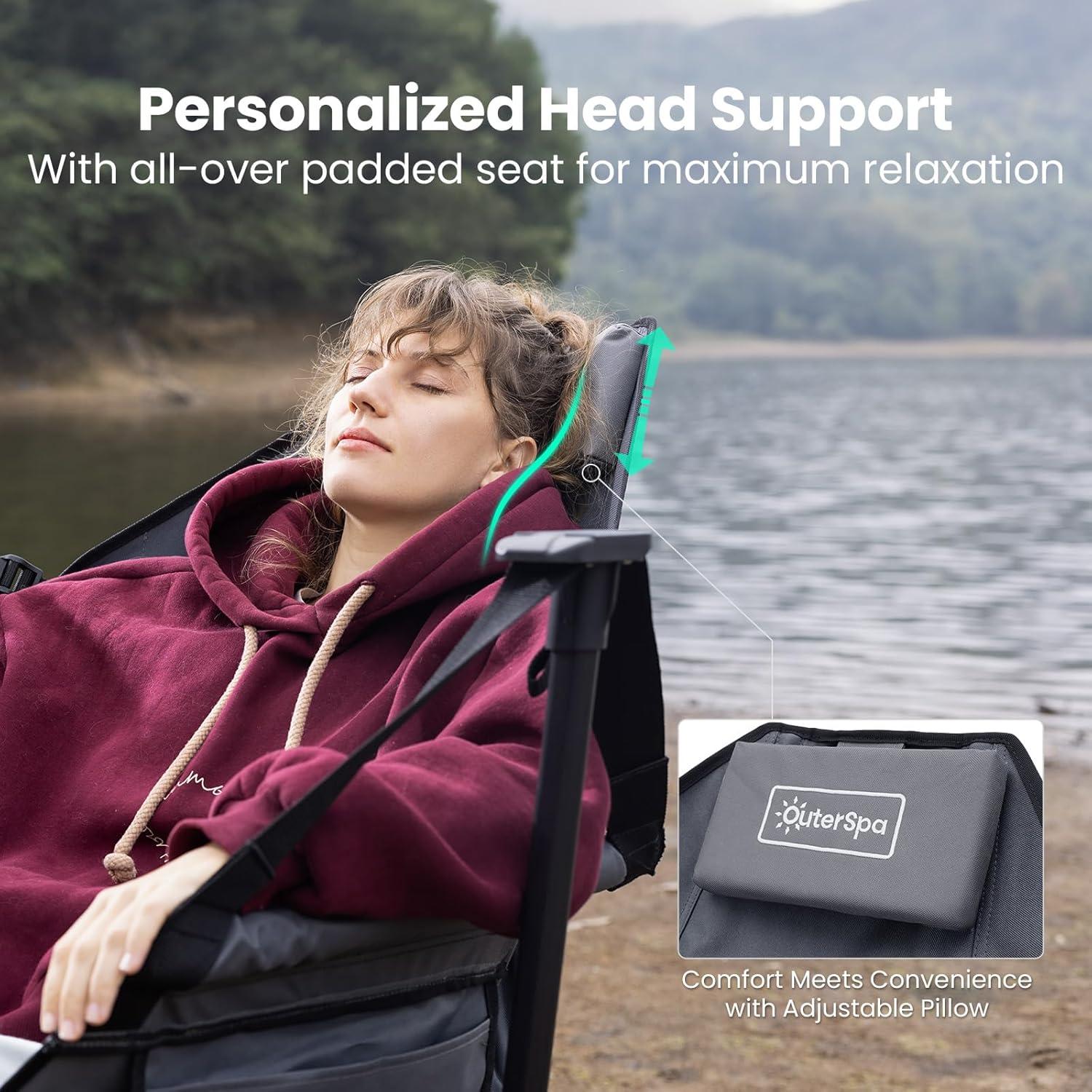 Silla de Camping Hamaca Acolchada OuterSpa Gris Plegable 181kg