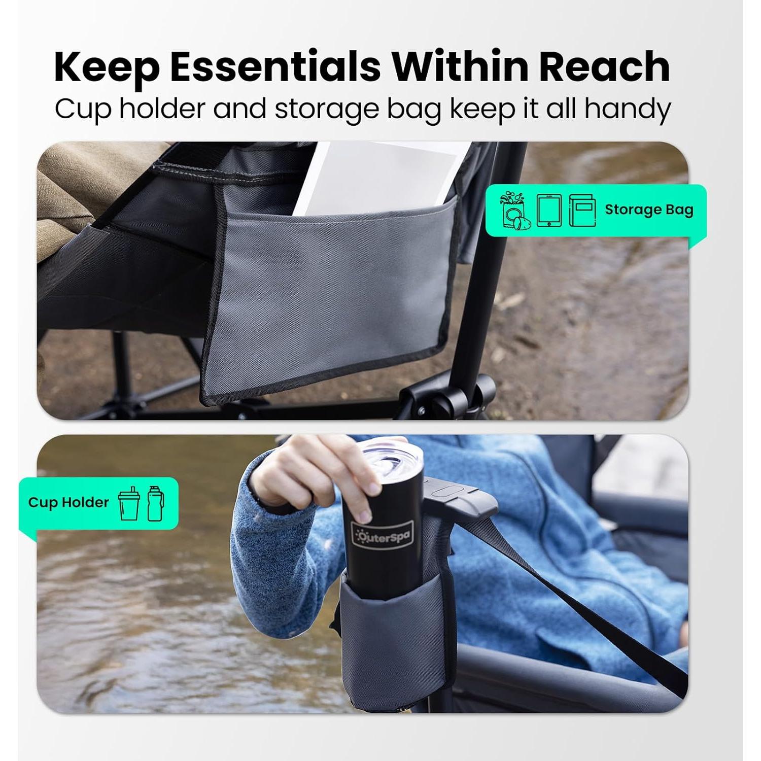 Silla de Camping Hamaca Acolchada OuterSpa Gris Plegable 181kg