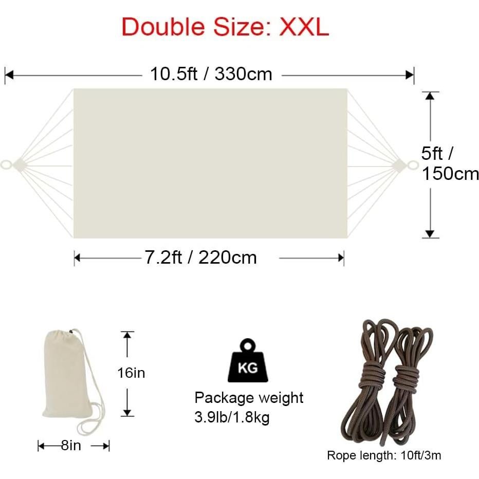 Hamaca Doble Brasileña GOCAN 330x150cm Carga 227kg Beige