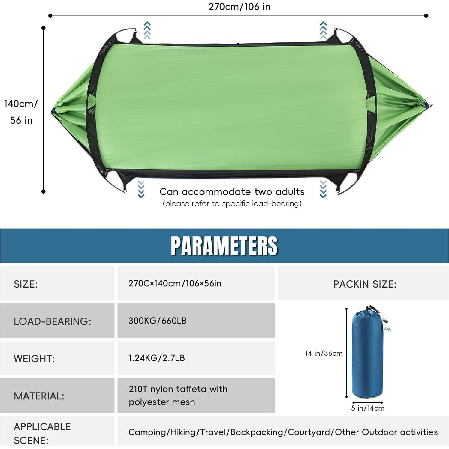 Hamaca de Camping TFTOYC Doble 270x140cm con Red Antimosquitos