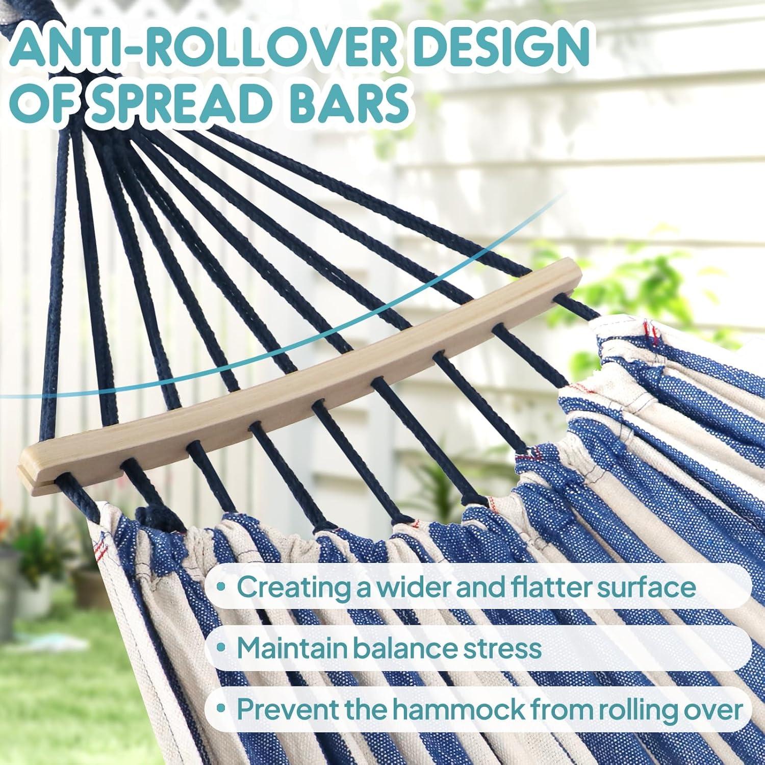 Hamaca de Algodón Anyoo Azul y Blanco con Barra Soporte 204kg