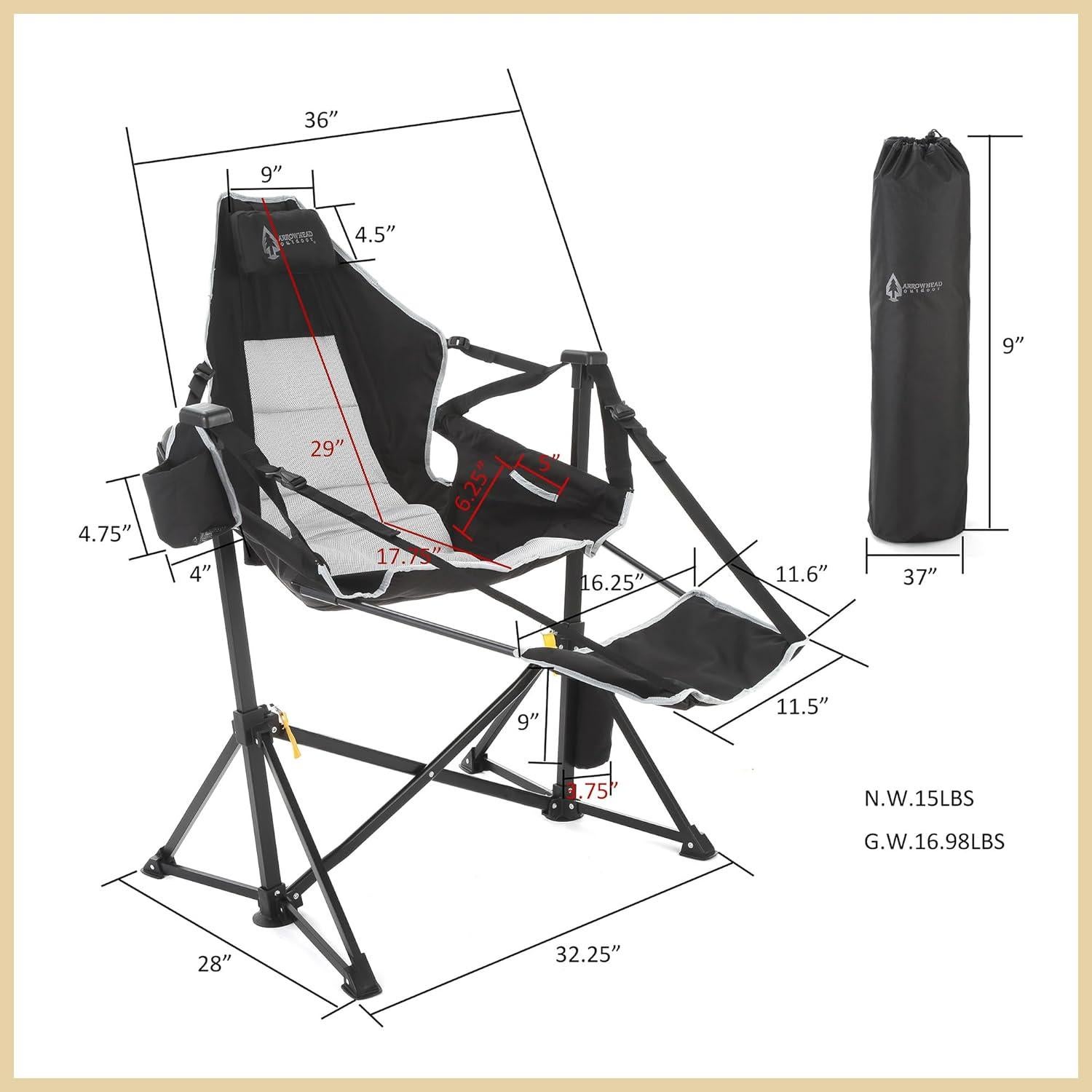 Silla de Camping Plegable Arrowhead Outdoor con Reposapiés