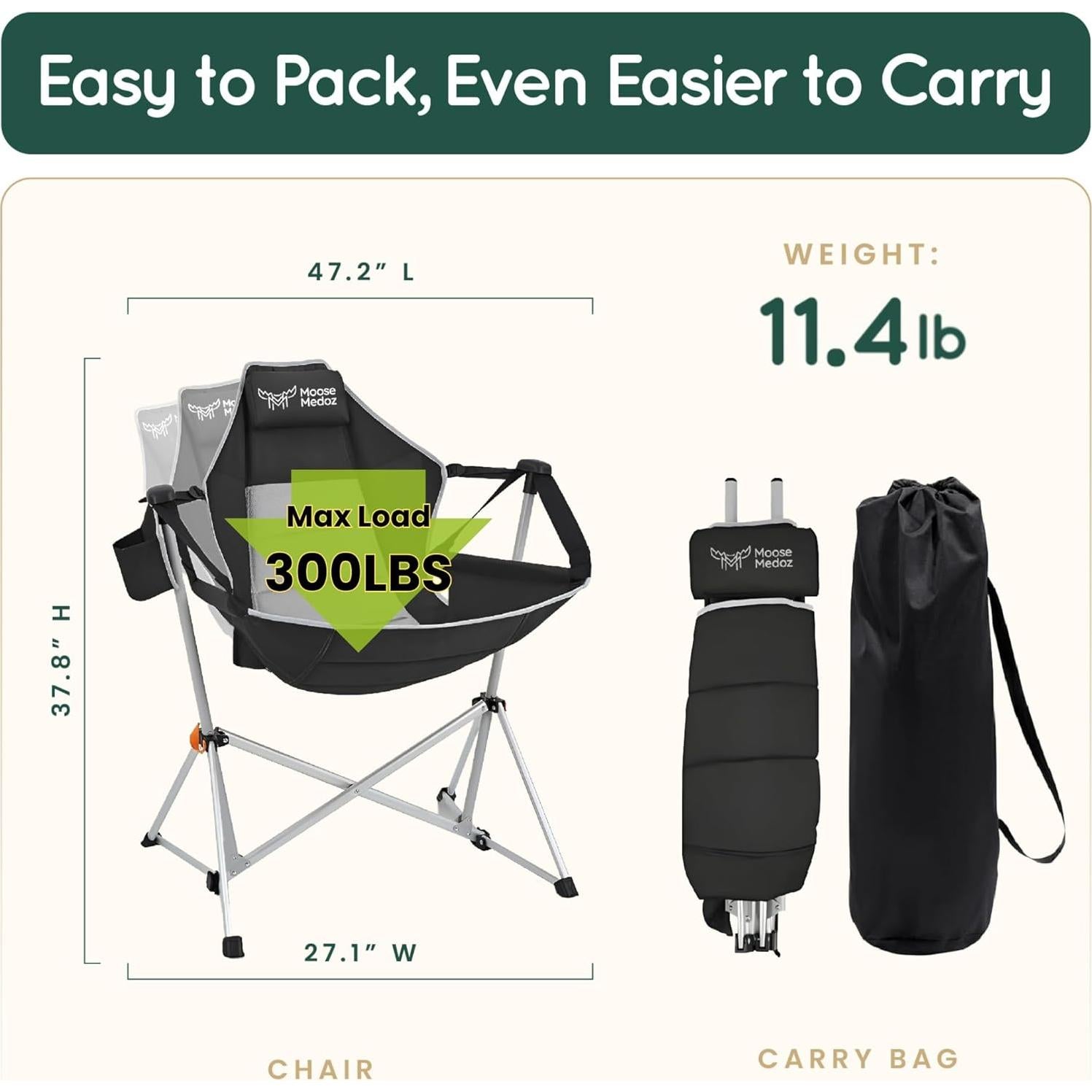 Silla de Camping Hamaca Moose Medoz - Plegable, 136 kg, Portátil