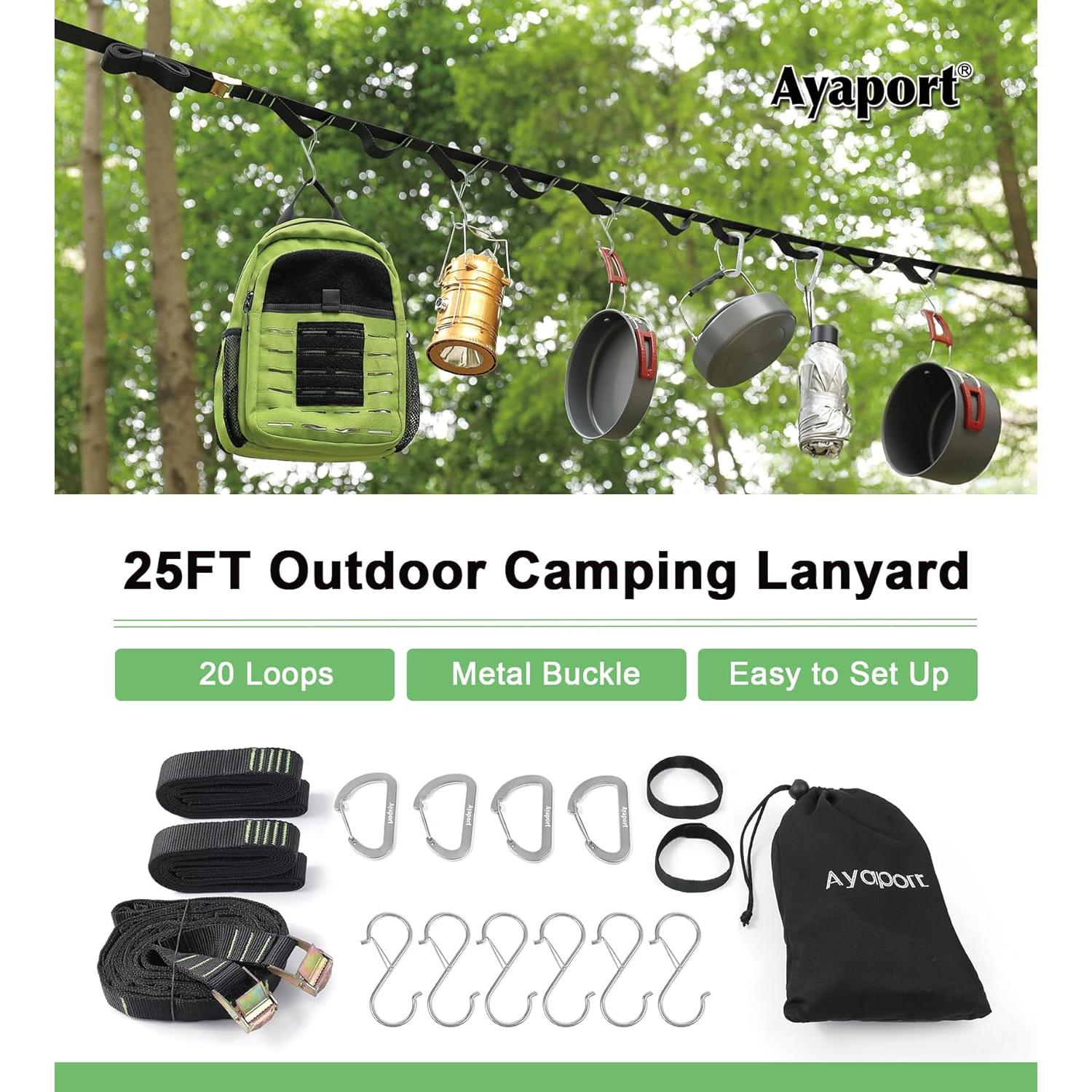 Organizador Colgante Camping Ayaport 6.1m 20 Lazos 4 Ganchos