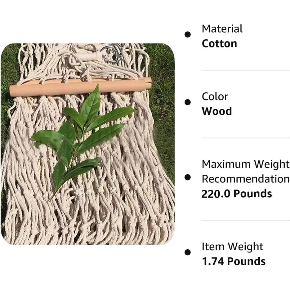 Hamaca de Cuerda de Algodón Tengsun 198x81cm 100kg Gris