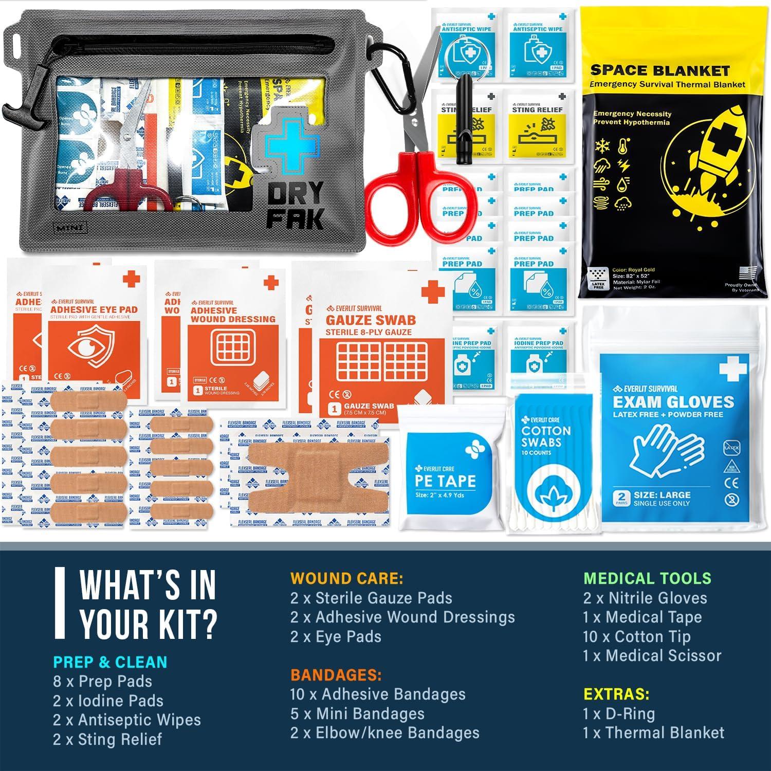 Kit de Primeros Auxilios Impermeable EVERLIT 55 Piezas Gris