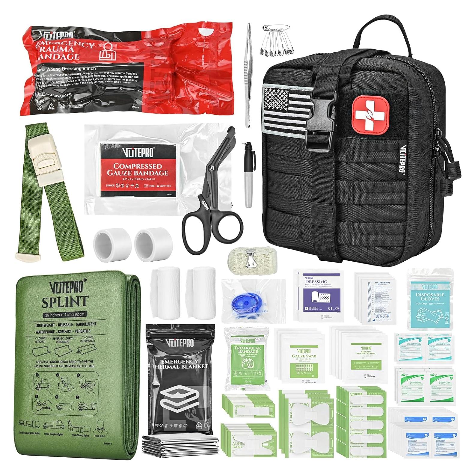 Kit de Primeros Auxilios VLITEPRO IFAK - Trauma, Vendaje, Torniquete, Negro