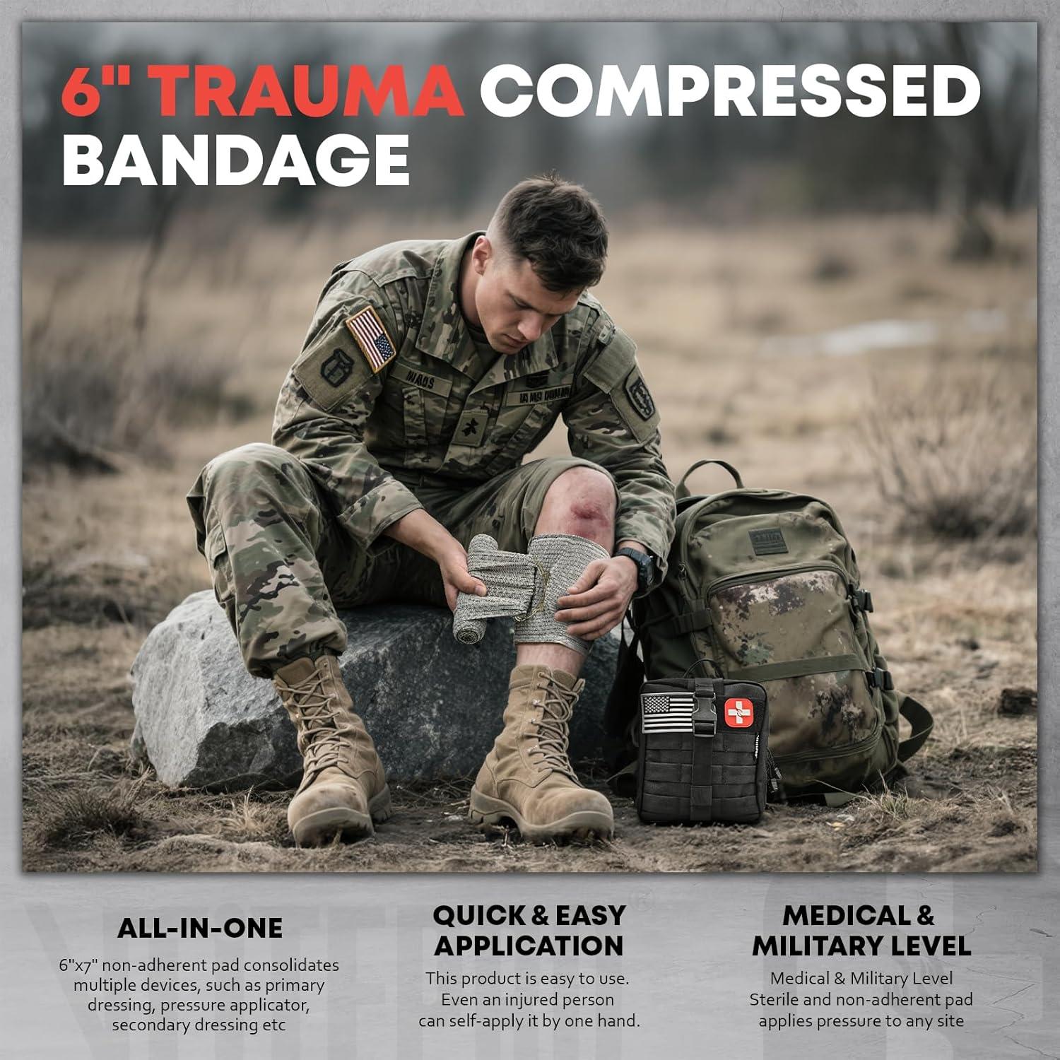 Kit de Primeros Auxilios VLITEPRO IFAK - Trauma, Vendaje, Torniquete, Negro