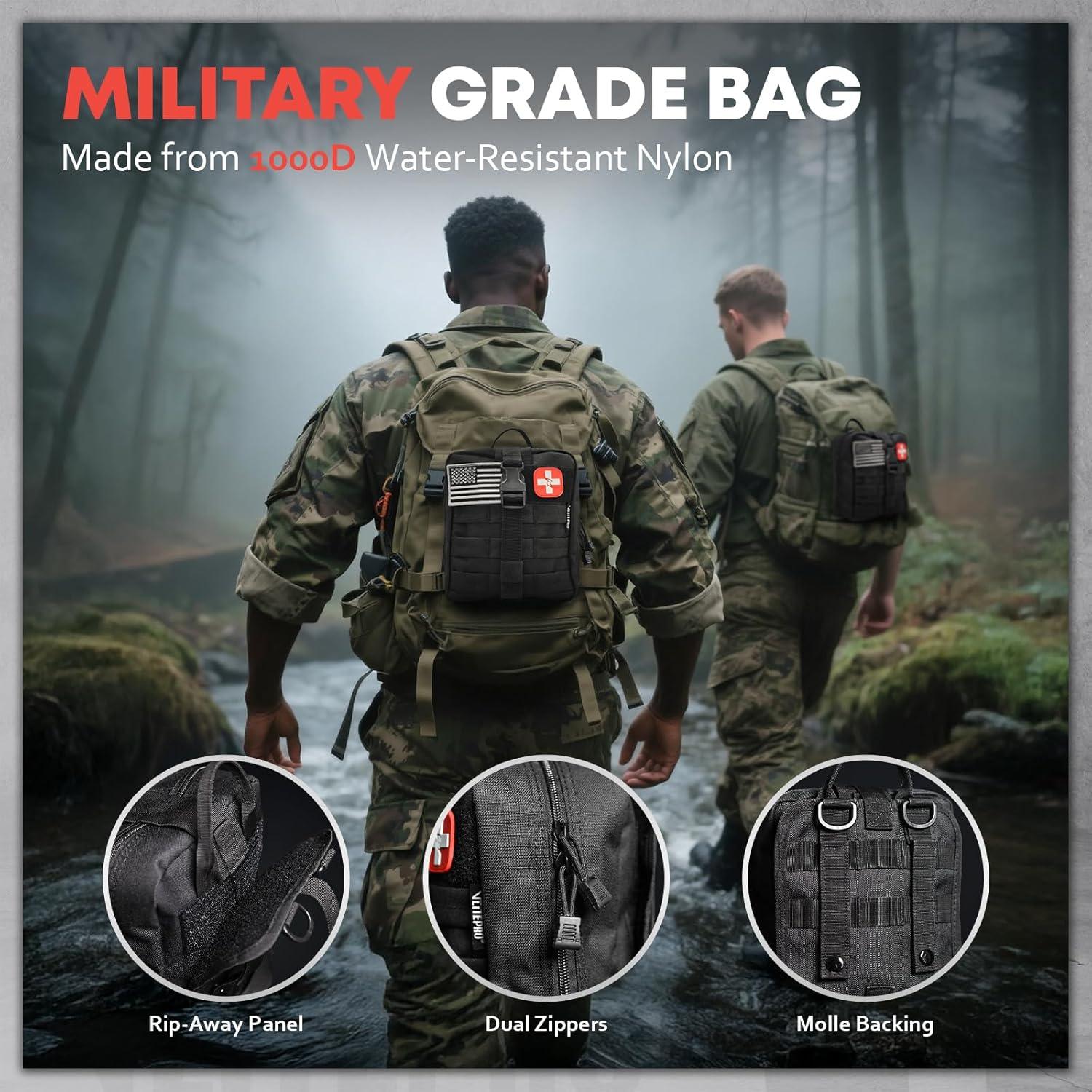 Kit de Primeros Auxilios VLITEPRO IFAK - Trauma, Vendaje, Torniquete, Negro