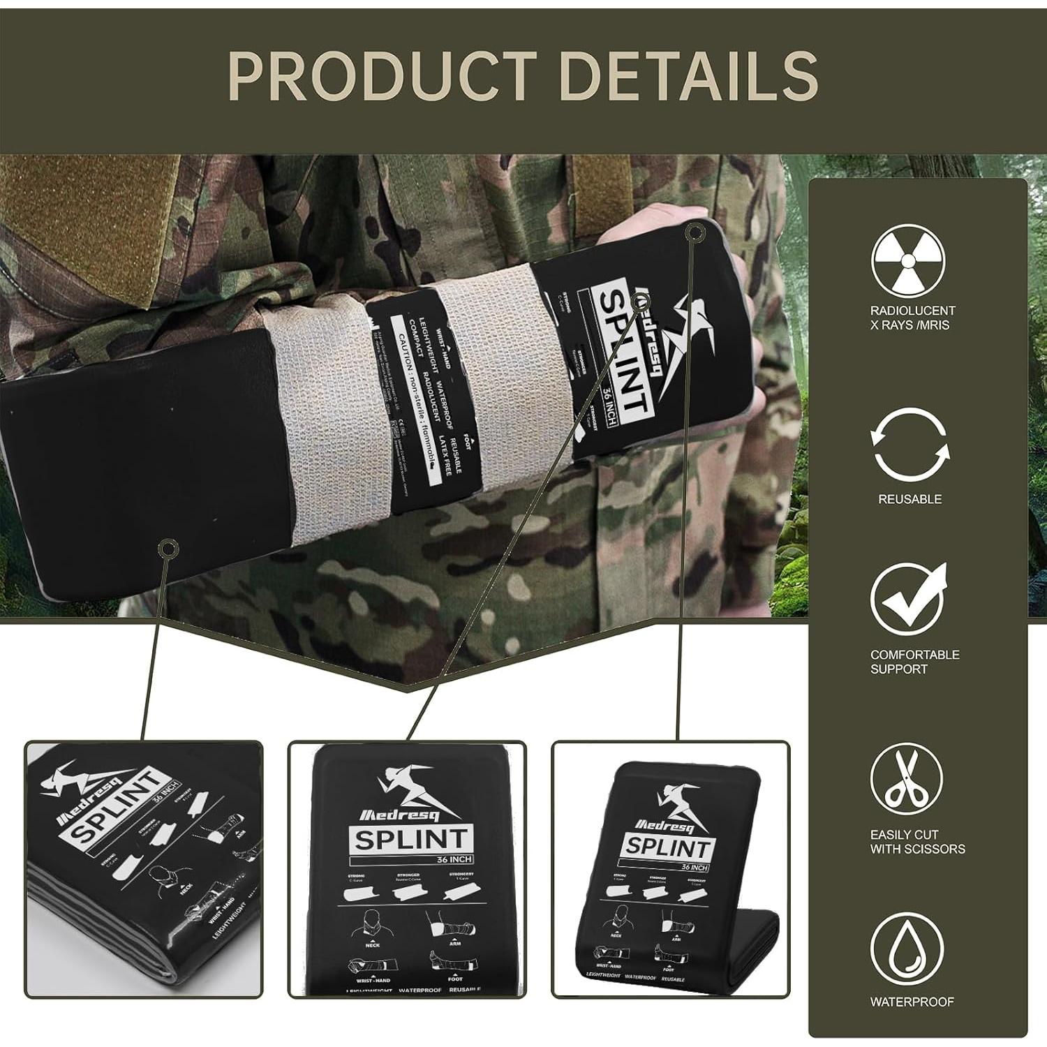Kit de Férula Medresq para Fracturas - Soporte Reutilizable Negro