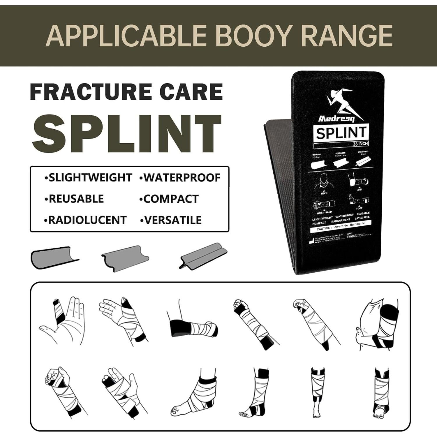 Kit de Férula Medresq para Fracturas - Soporte Reutilizable Negro