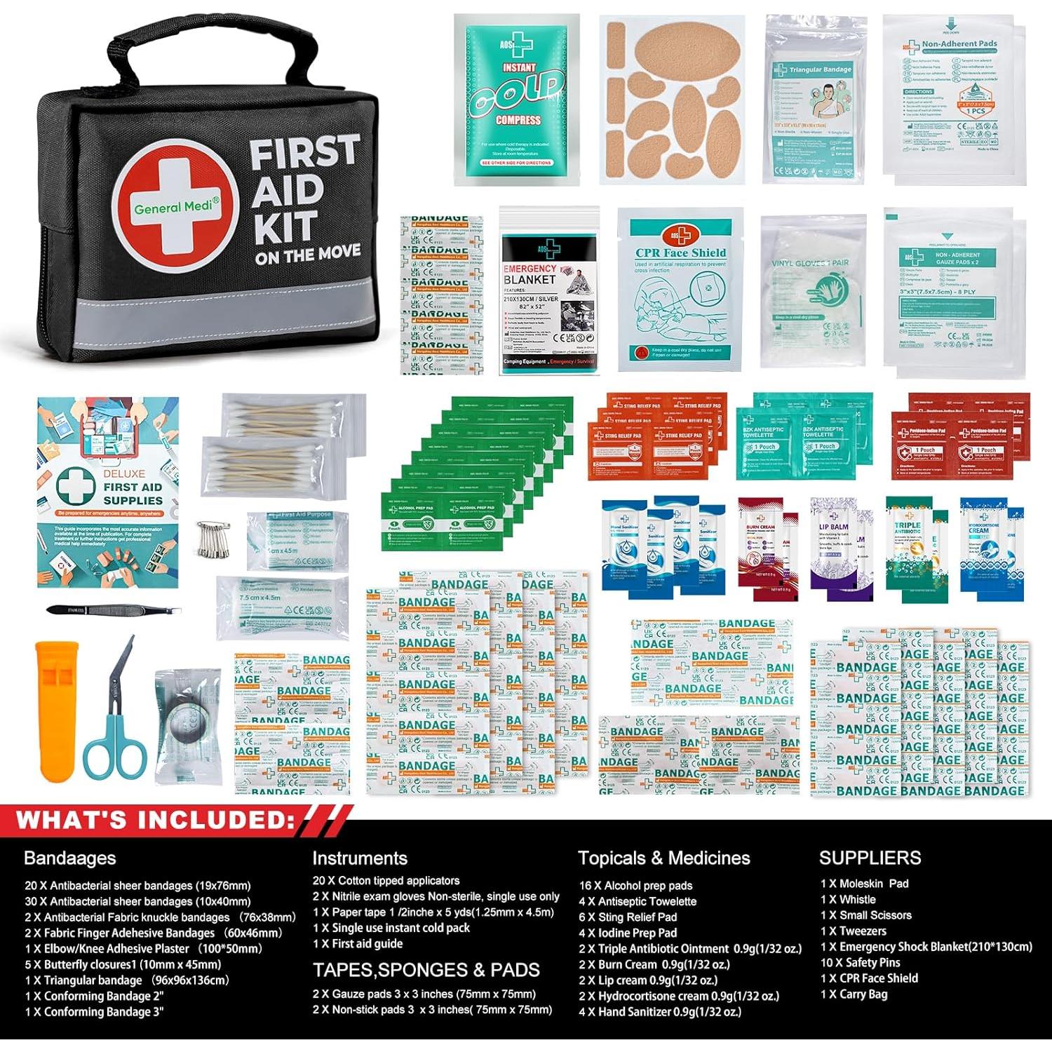 Kit de Primeros Auxilios Medi - 150 Piezas Compacto Negro