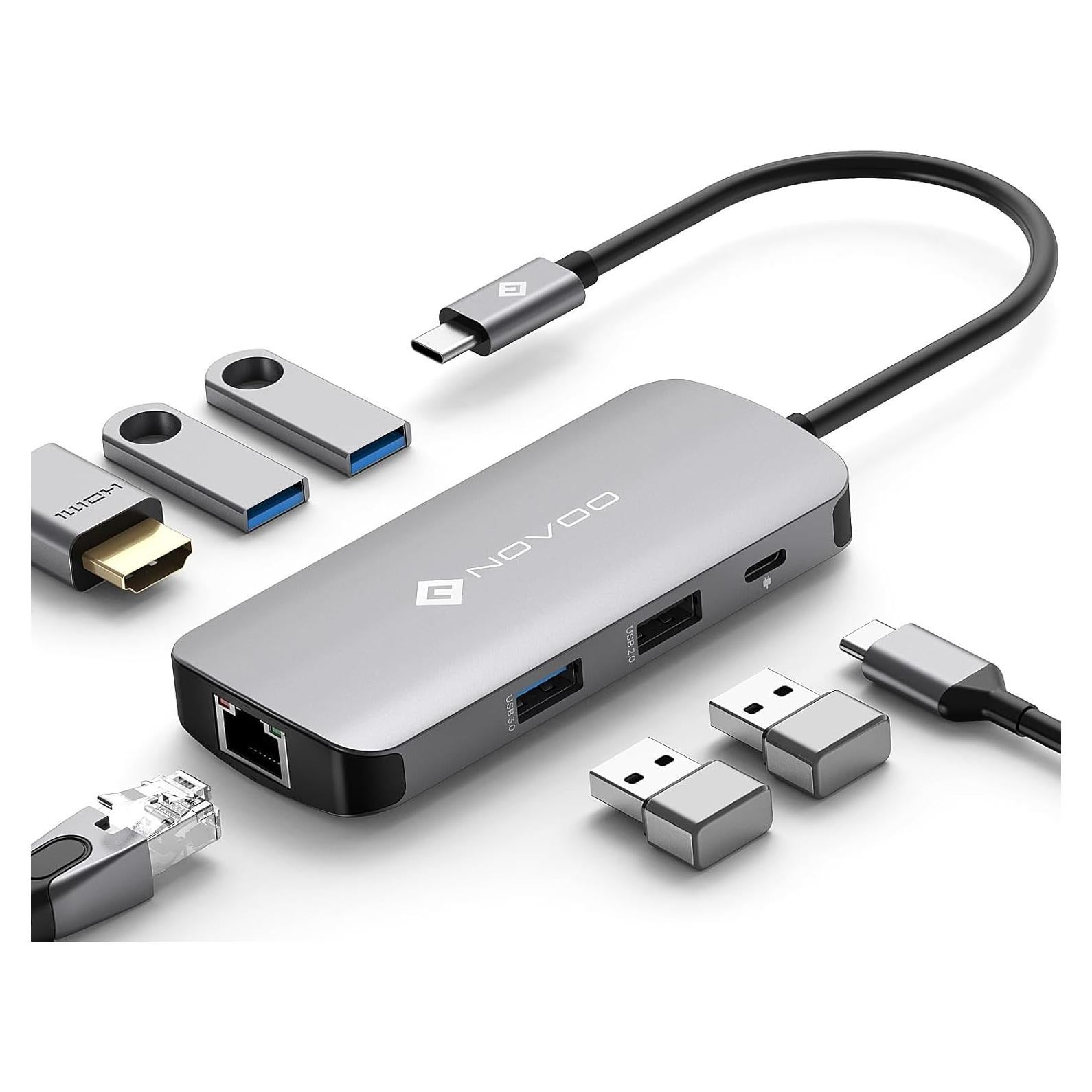 Hub USB C NOVOO 7-en-1 4K HDMI Ethernet 100W PD