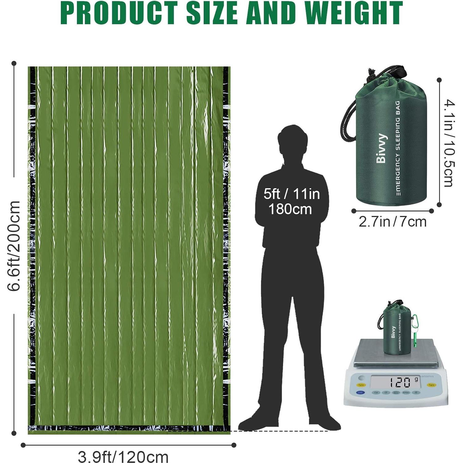 Saco de Dormir de Emergencia Timok Verde 2 Unidades 2.13x1.22m