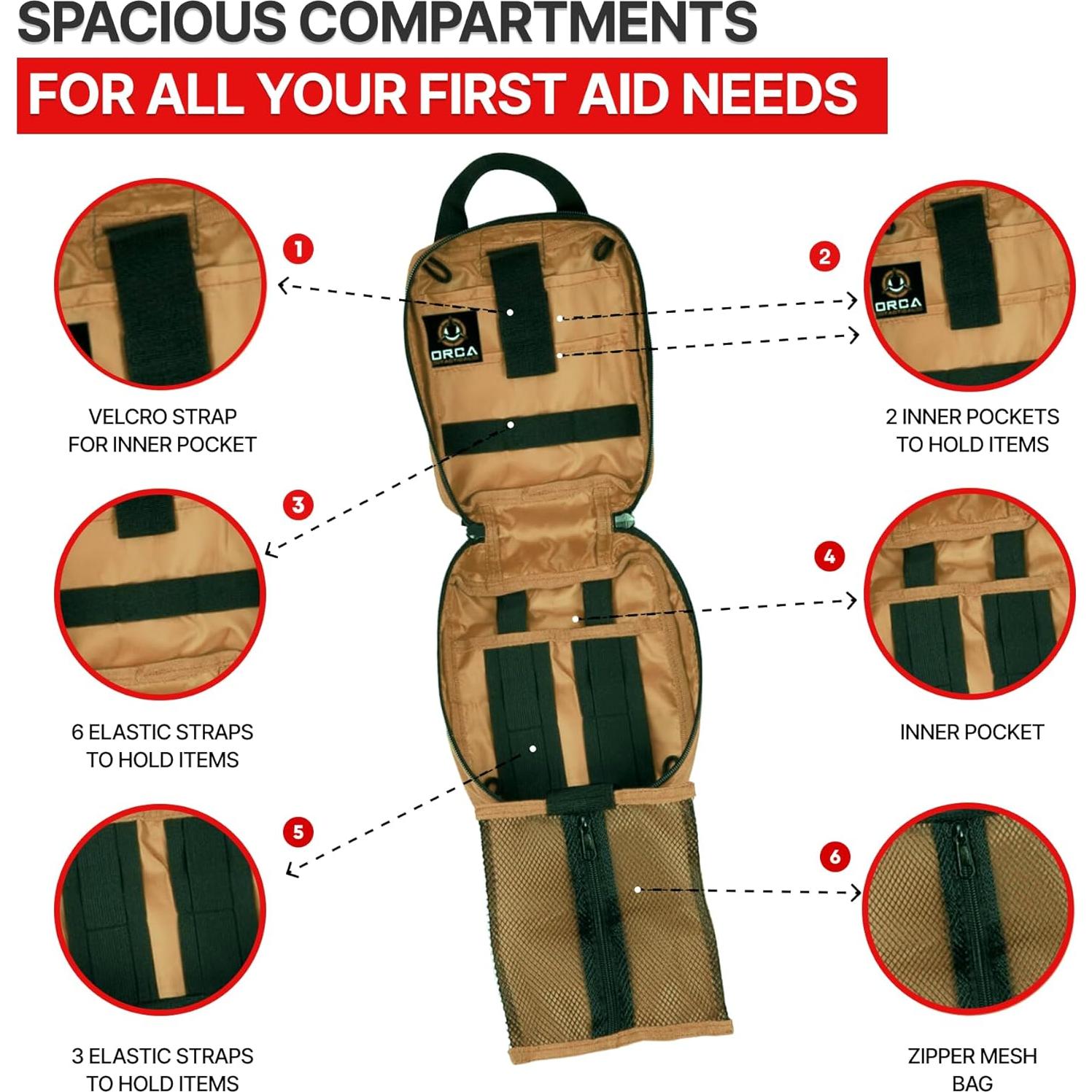 Bolsa Médica Táctica Orca Rip Away IFAK Coyote 20.32x15.24cm