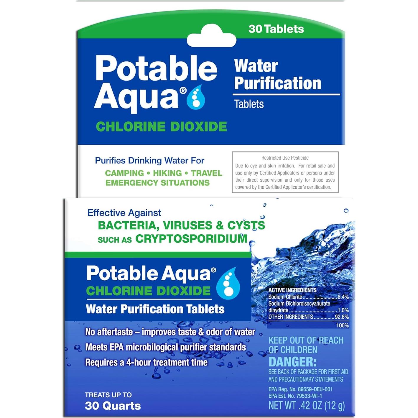 Tabletas Purificadoras Potable Aqua + Filtro Sawyer MINI 30 Unidades