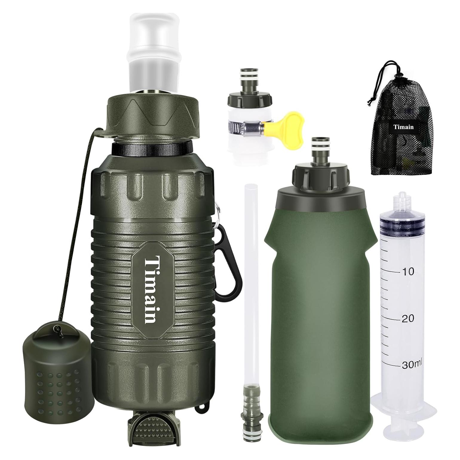 Filtro de Agua Portátil Timain Verde para Camping y Senderismo