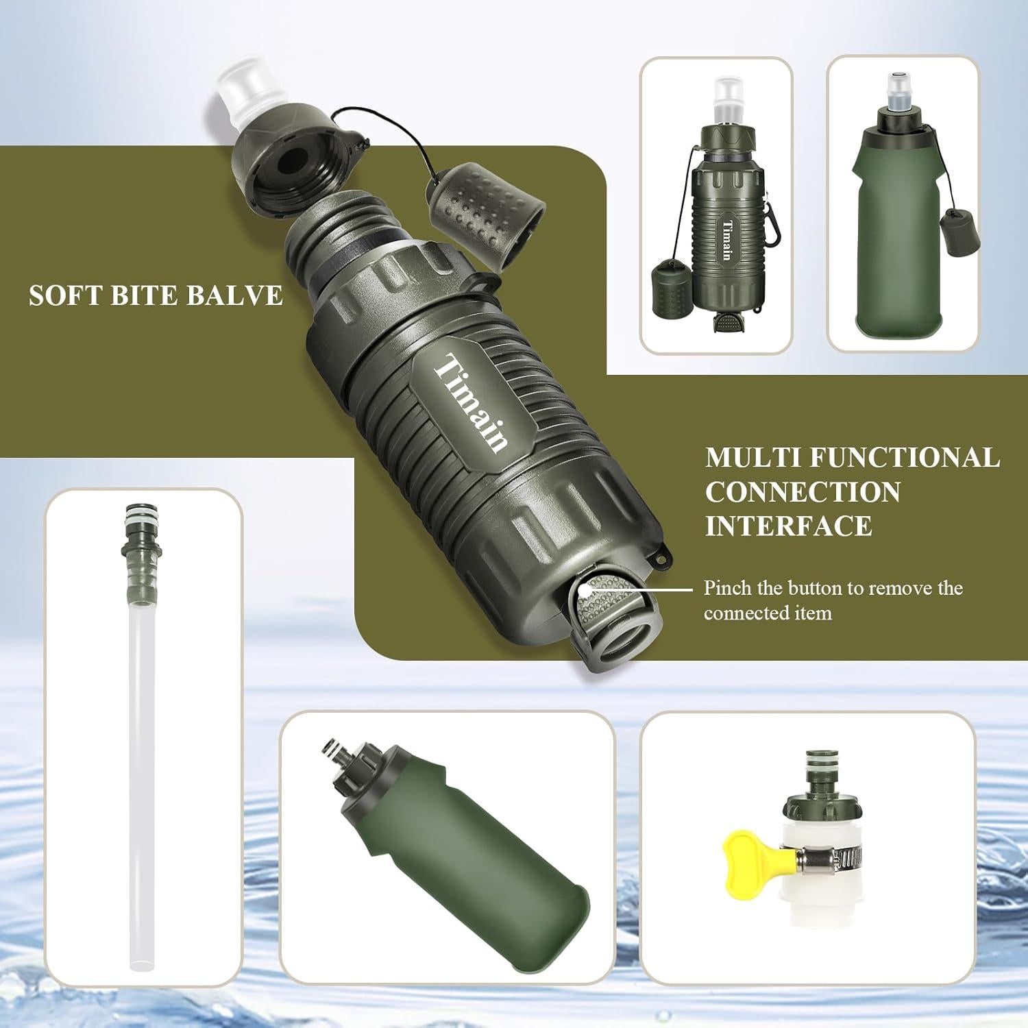 Filtro de Agua Portátil Timain Verde para Camping y Senderismo