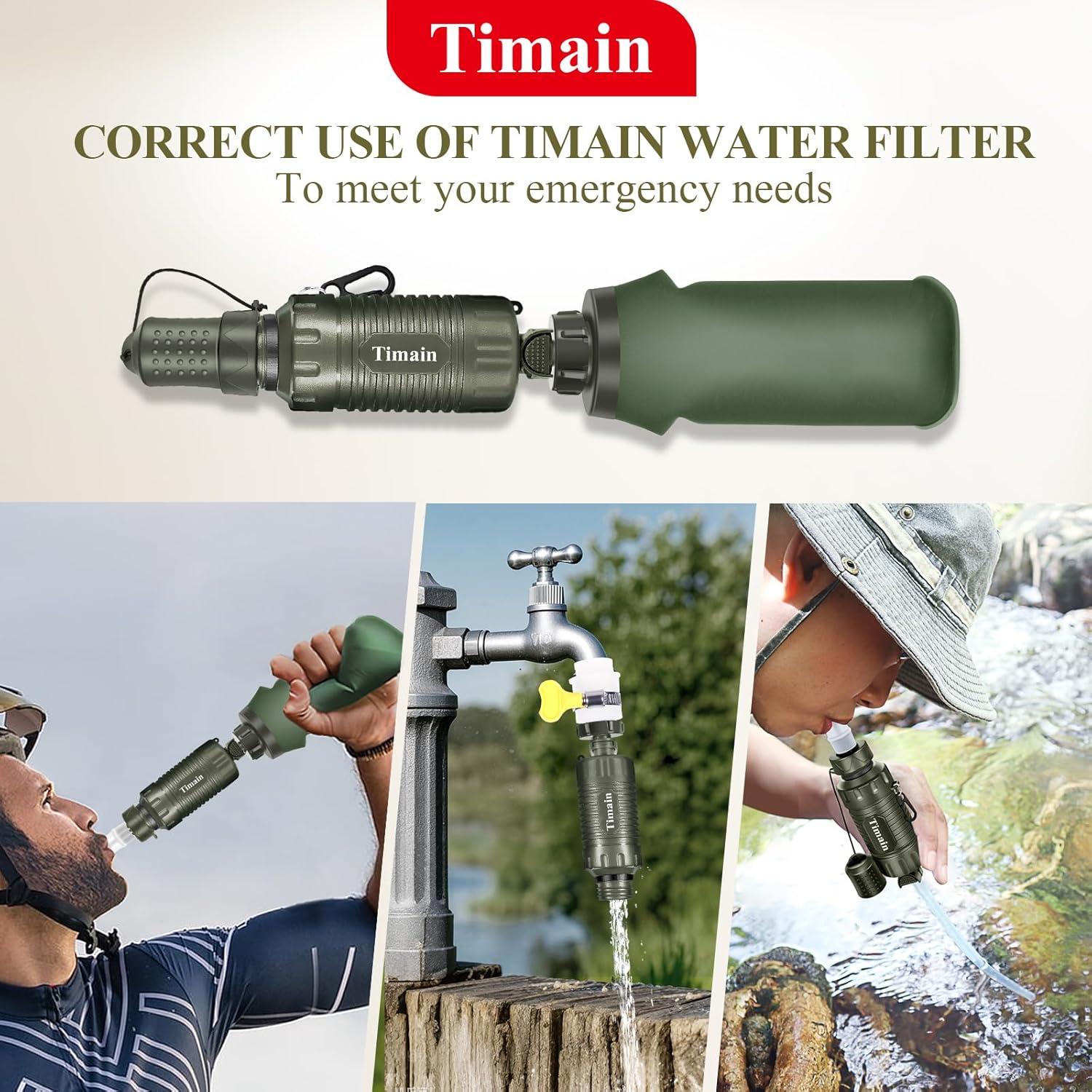 Filtro de Agua Portátil Timain Verde para Camping y Senderismo