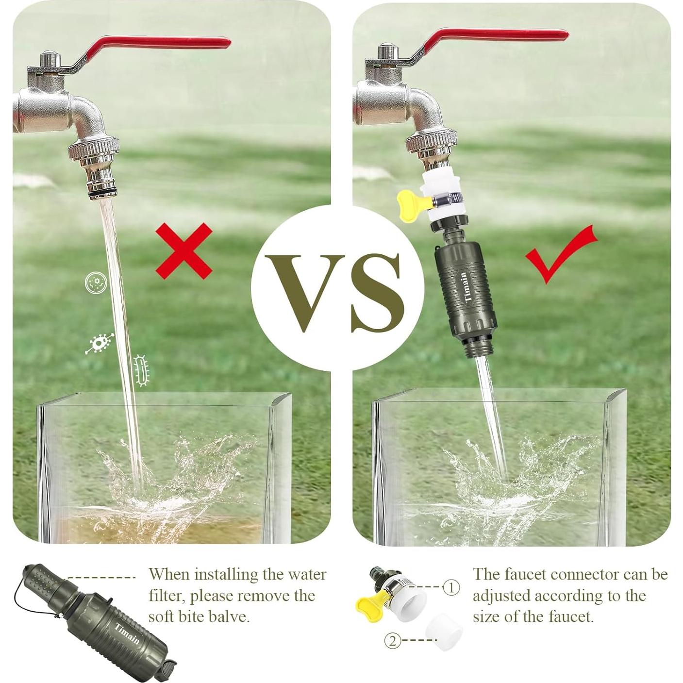 Filtro de Agua Portátil Timain Verde para Camping y Senderismo