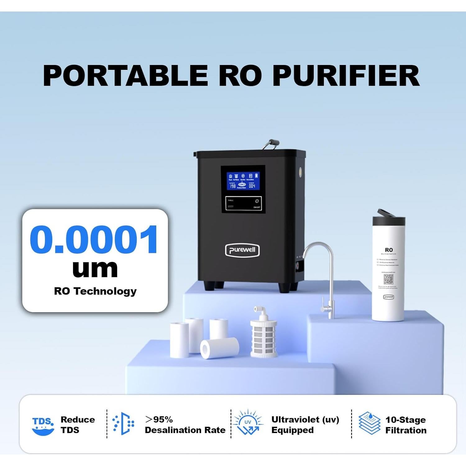 Purificador de Agua Portátil Purewell K8680 RO con UV 10 Etapas