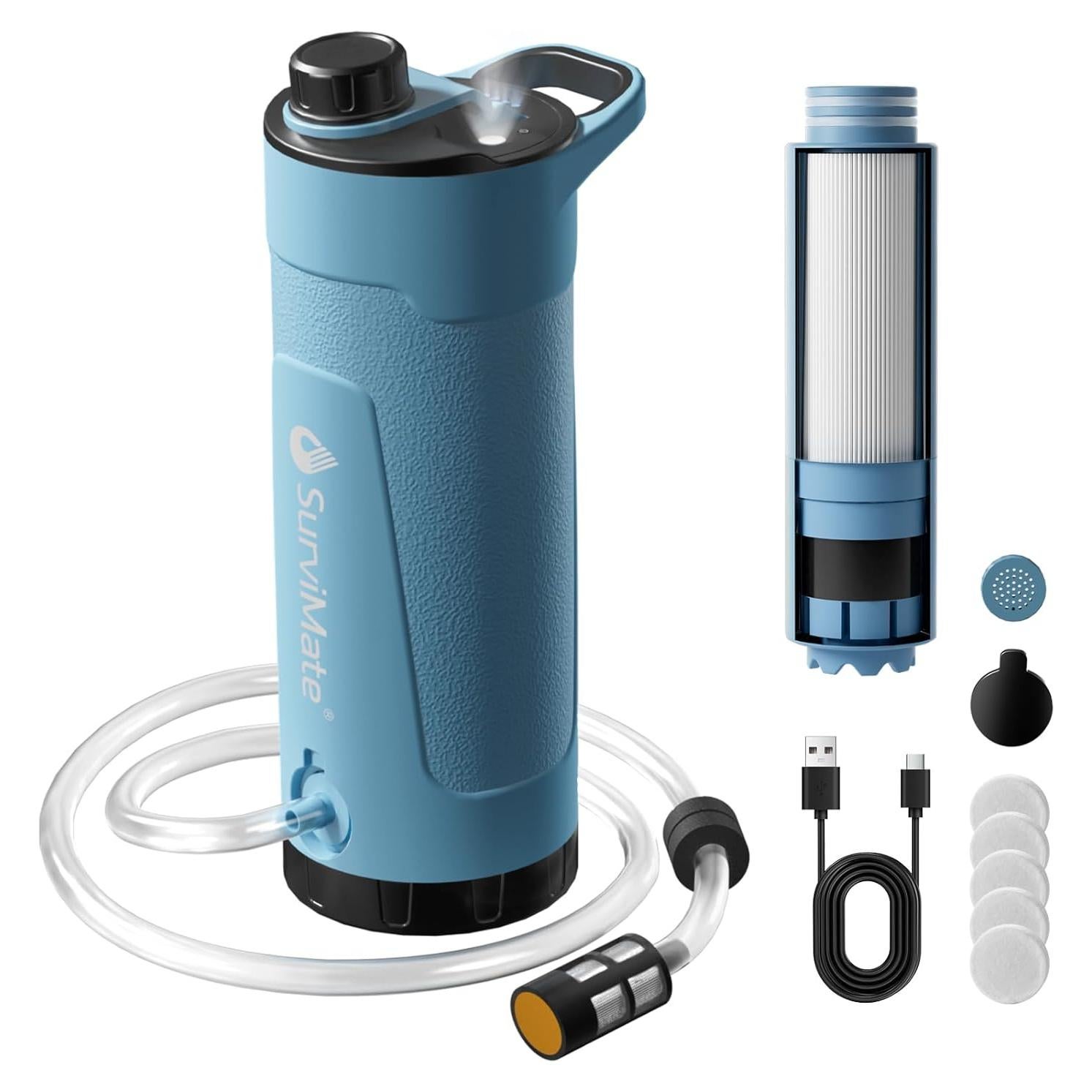 Purificador de Agua Eléctrico SurviMate 650ml con Filtro y Luz