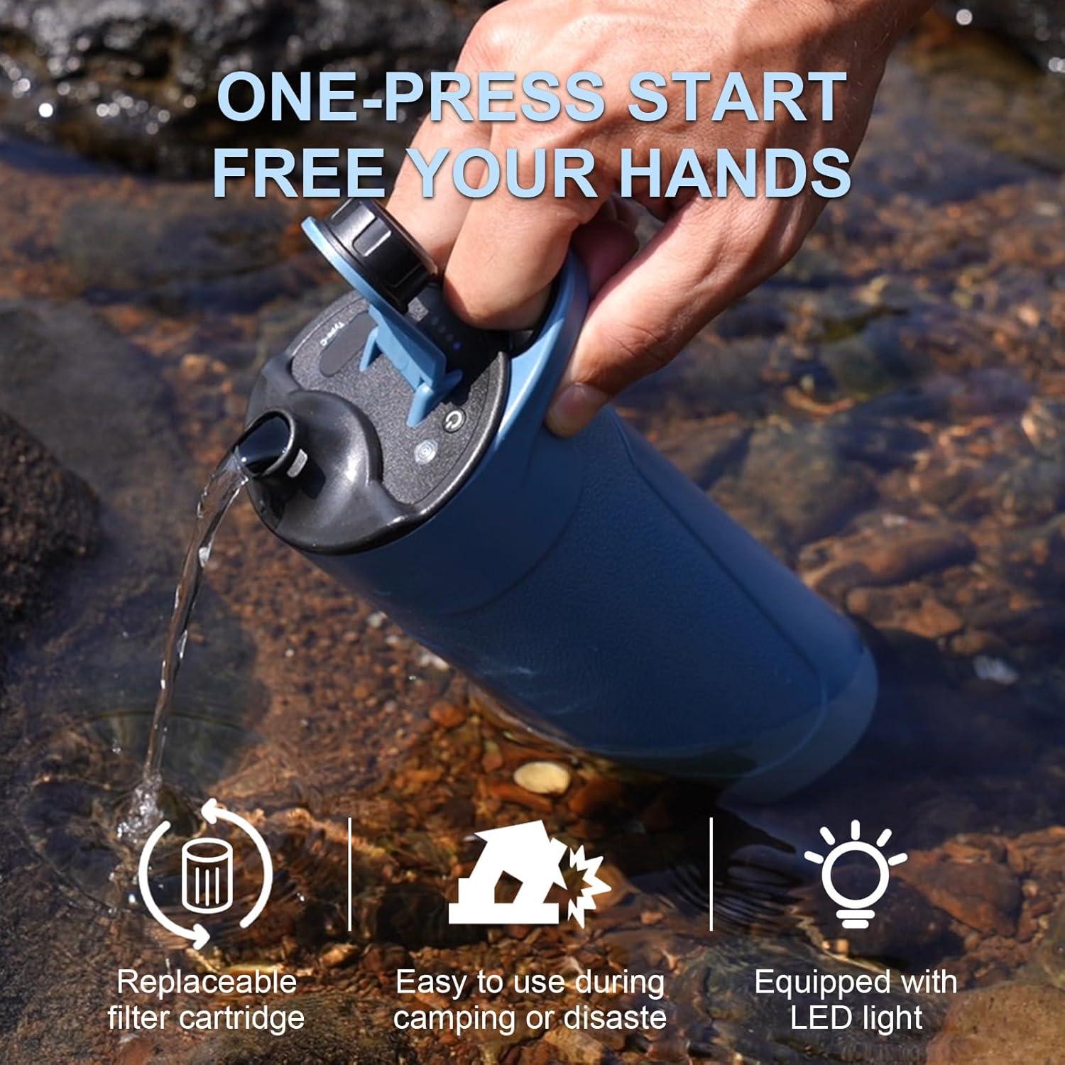 Purificador de Agua Eléctrico SurviMate 650ml con Filtro y Luz