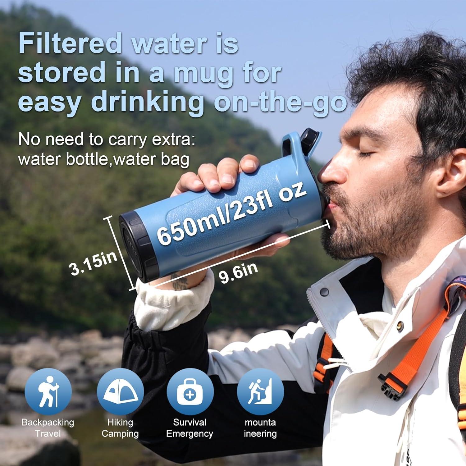 Purificador de Agua Eléctrico SurviMate 650ml con Filtro y Luz