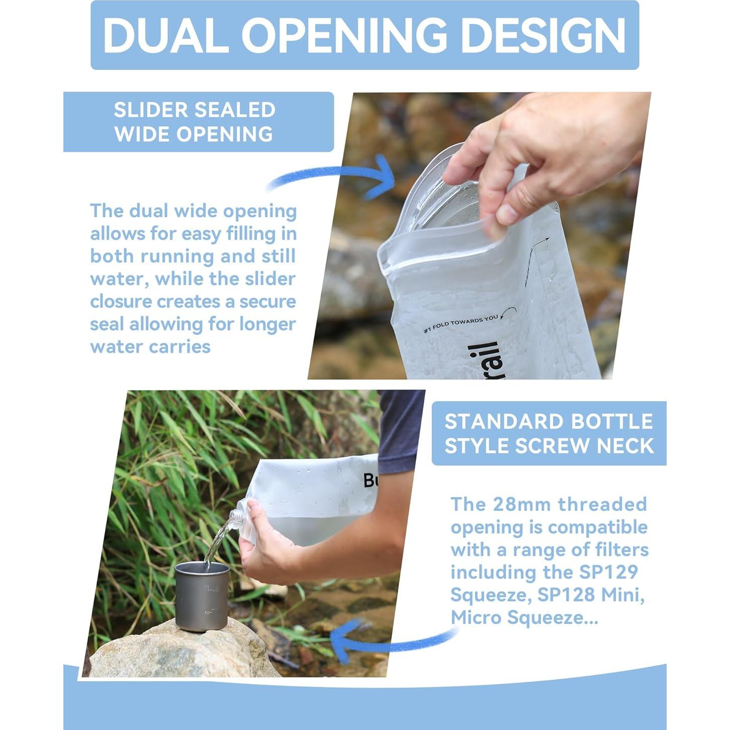 Bolsa de Agua Squeeze 2L Burtrail, Boca Ancha 28mm, Ligera