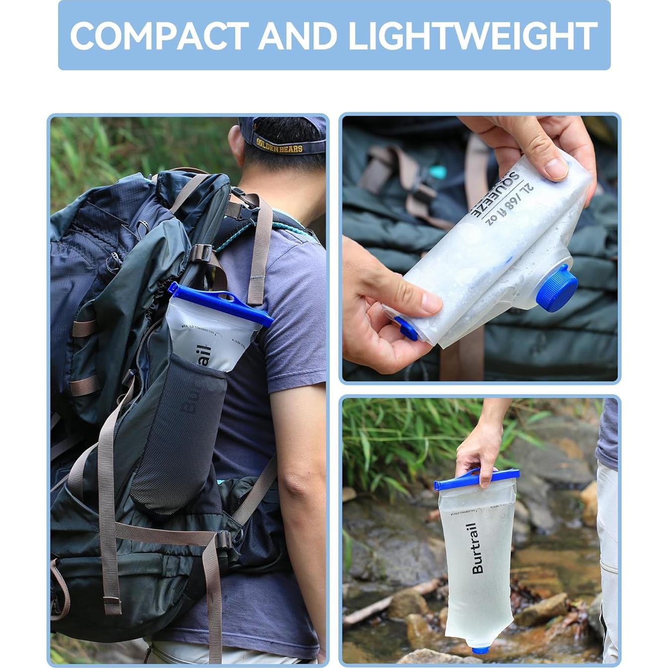 Bolsa de Agua Squeeze 2L Burtrail, Boca Ancha 28mm, Ligera