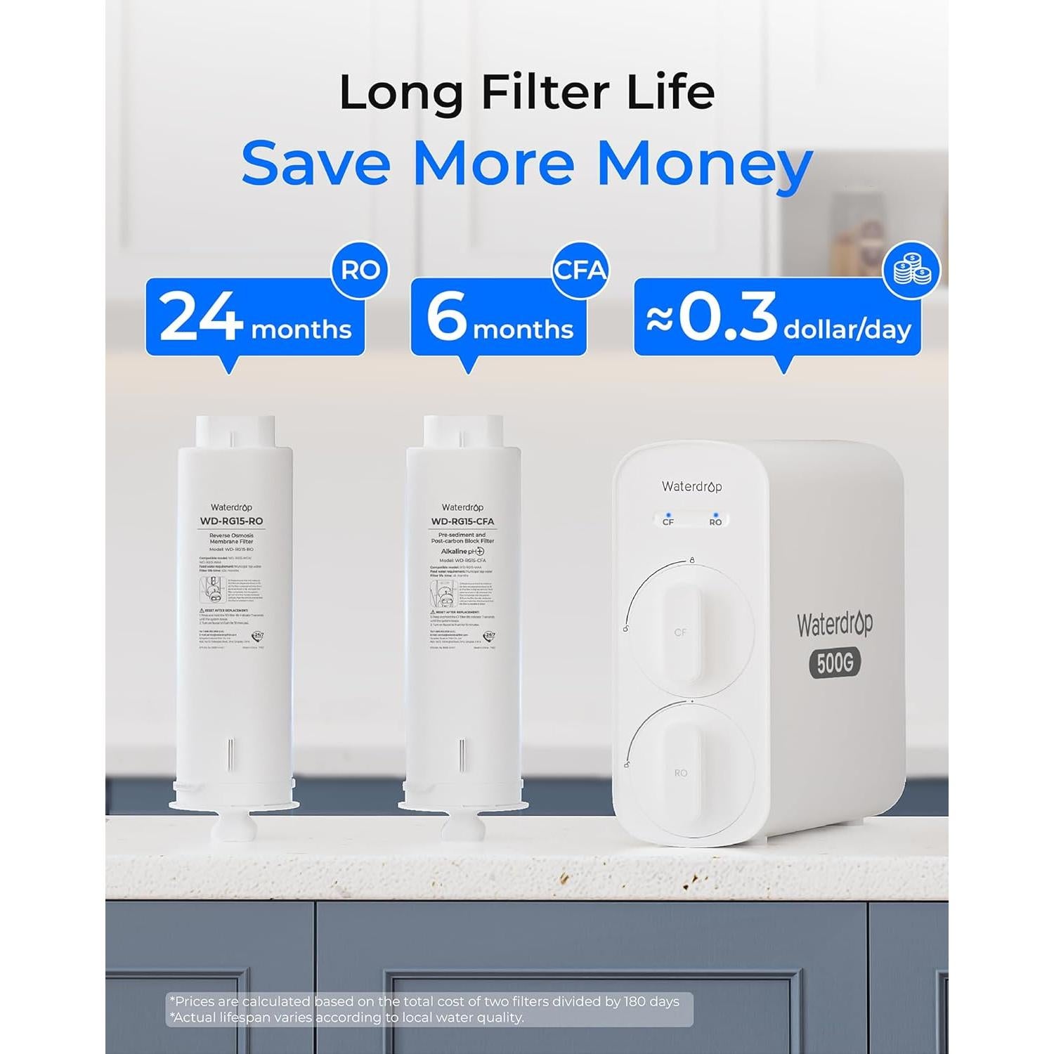 Filtro de agua de ósmosis inversa Waterdrop G5P500A 500L