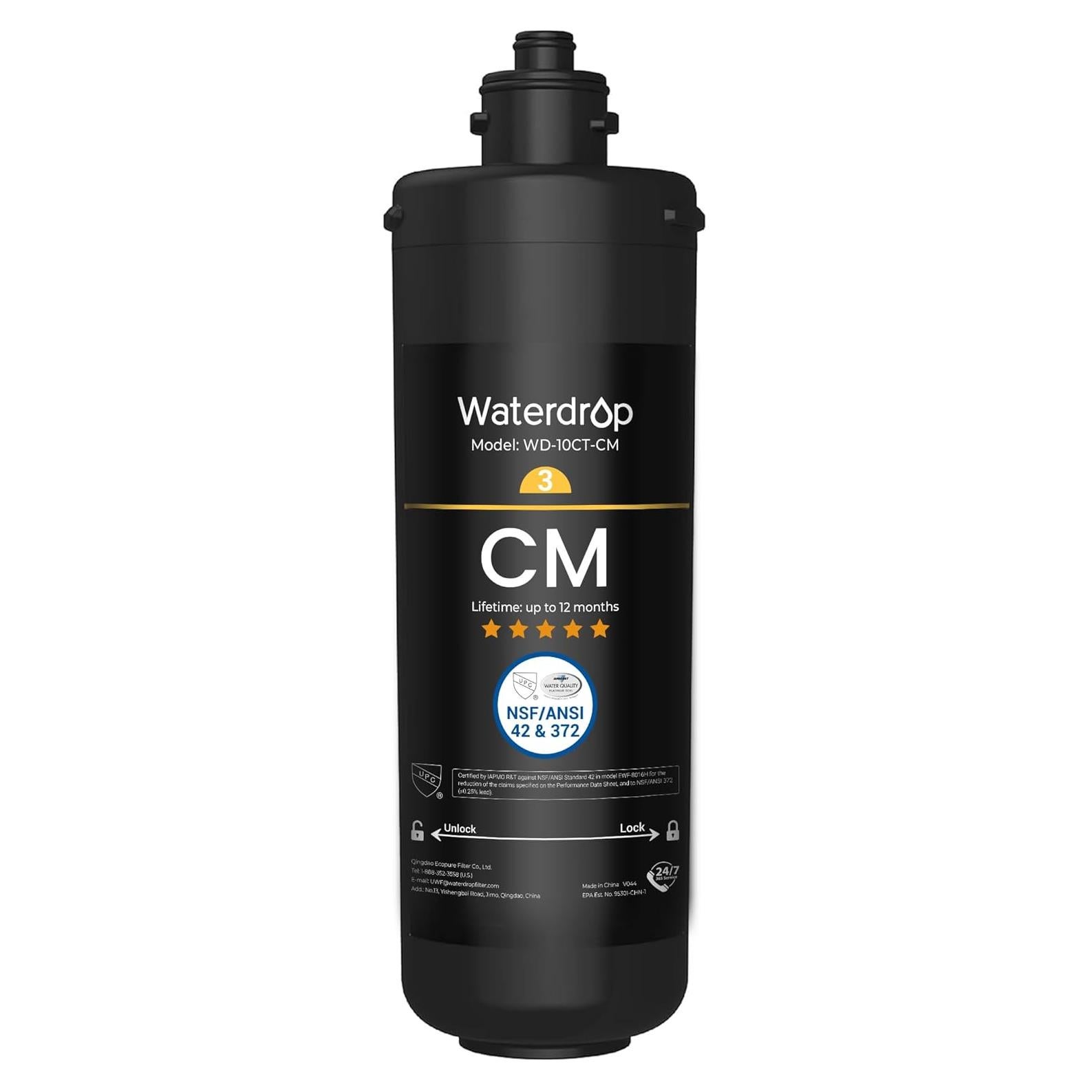 Filtro de Agua Bajo Fregadero Waterdrop WD-10CM, Reemplazo 12 Meses