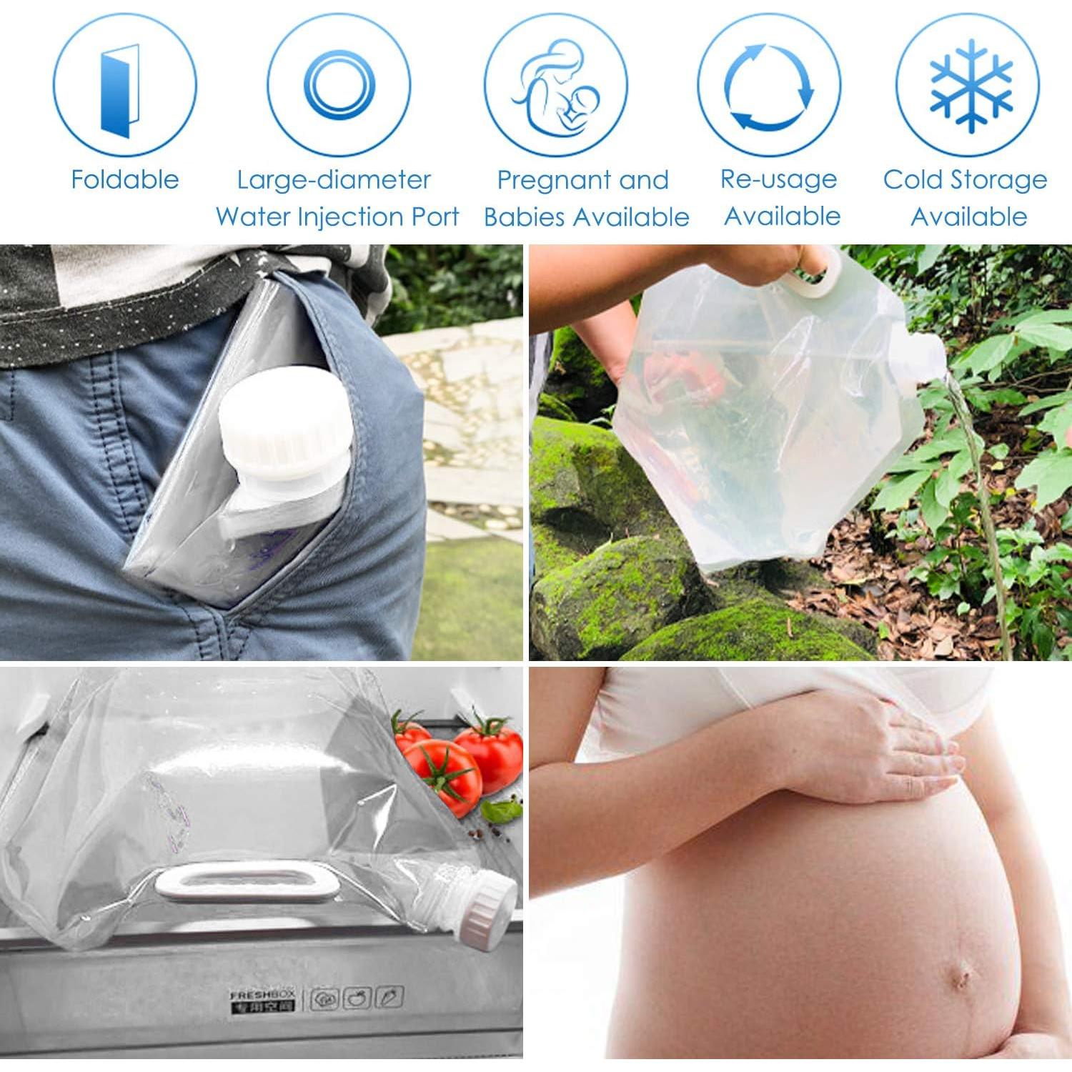 Bolsa de Agua Plegable Ellsang 5L - 3 Paquetes, Libre de BPA