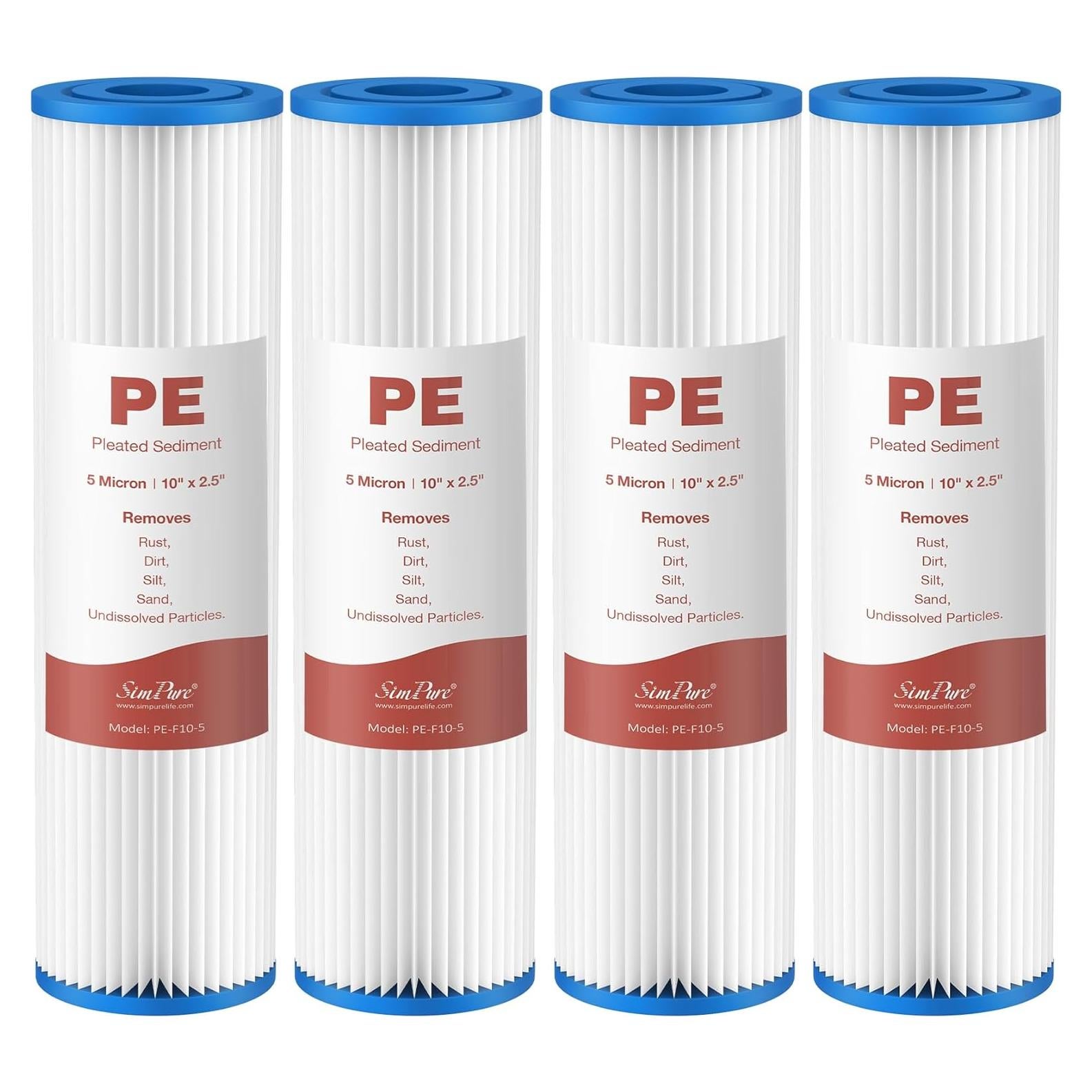 Filtro de Agua Plisado SimPure 10" x 2.5" 5 Micrones - Paquete de 4