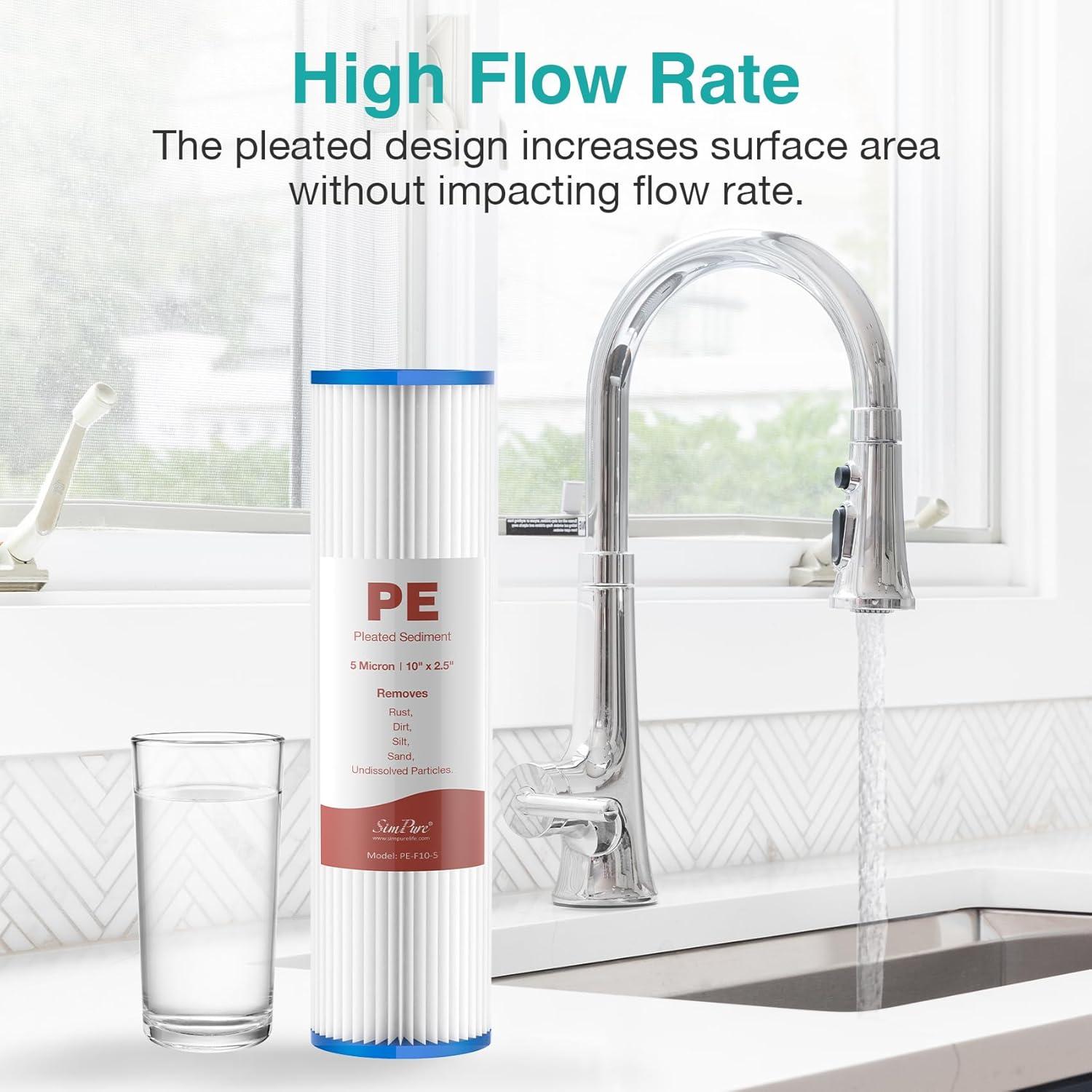 Filtro de Agua Plisado SimPure 10" x 2.5" 5 Micrones - Paquete de 4
