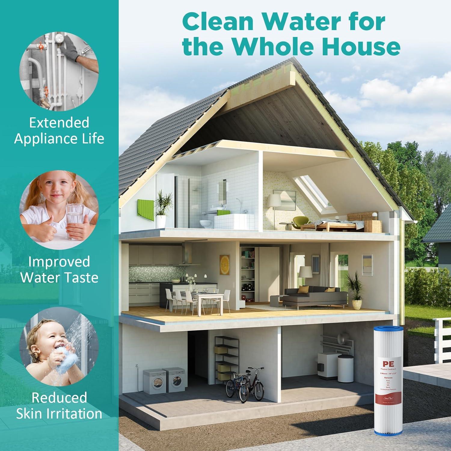 Filtro de Agua Plisado SimPure 10" x 2.5" 5 Micrones - Paquete de 4