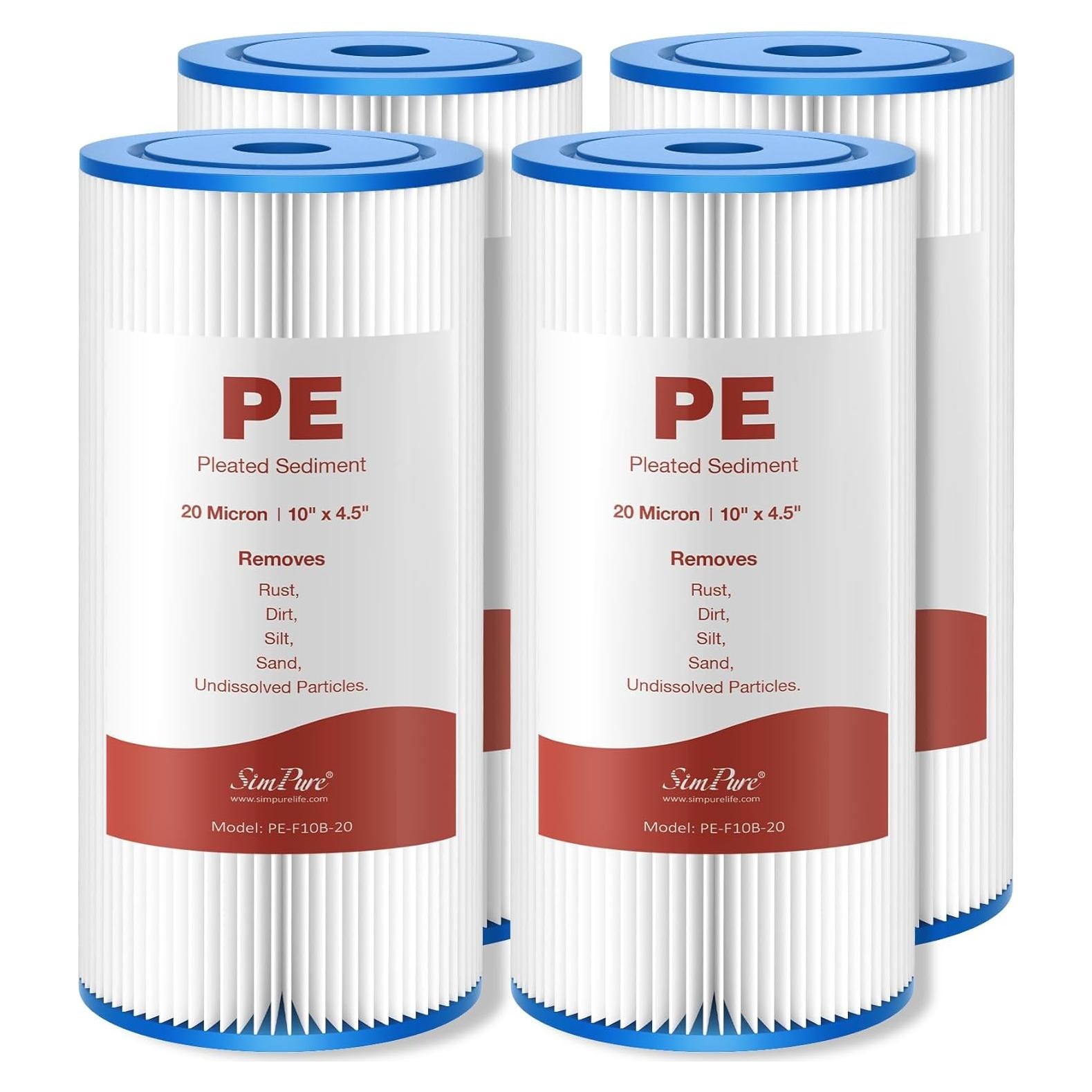 Filtro de Agua Plisado SimPure 10" x 4.5" 20 Micrones - Paquete de 4