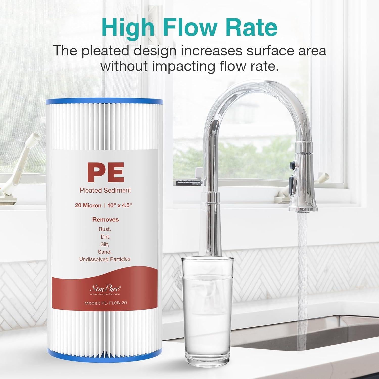 Filtro de Agua Plisado SimPure 10" x 4.5" 20 Micrones - Paquete de 4