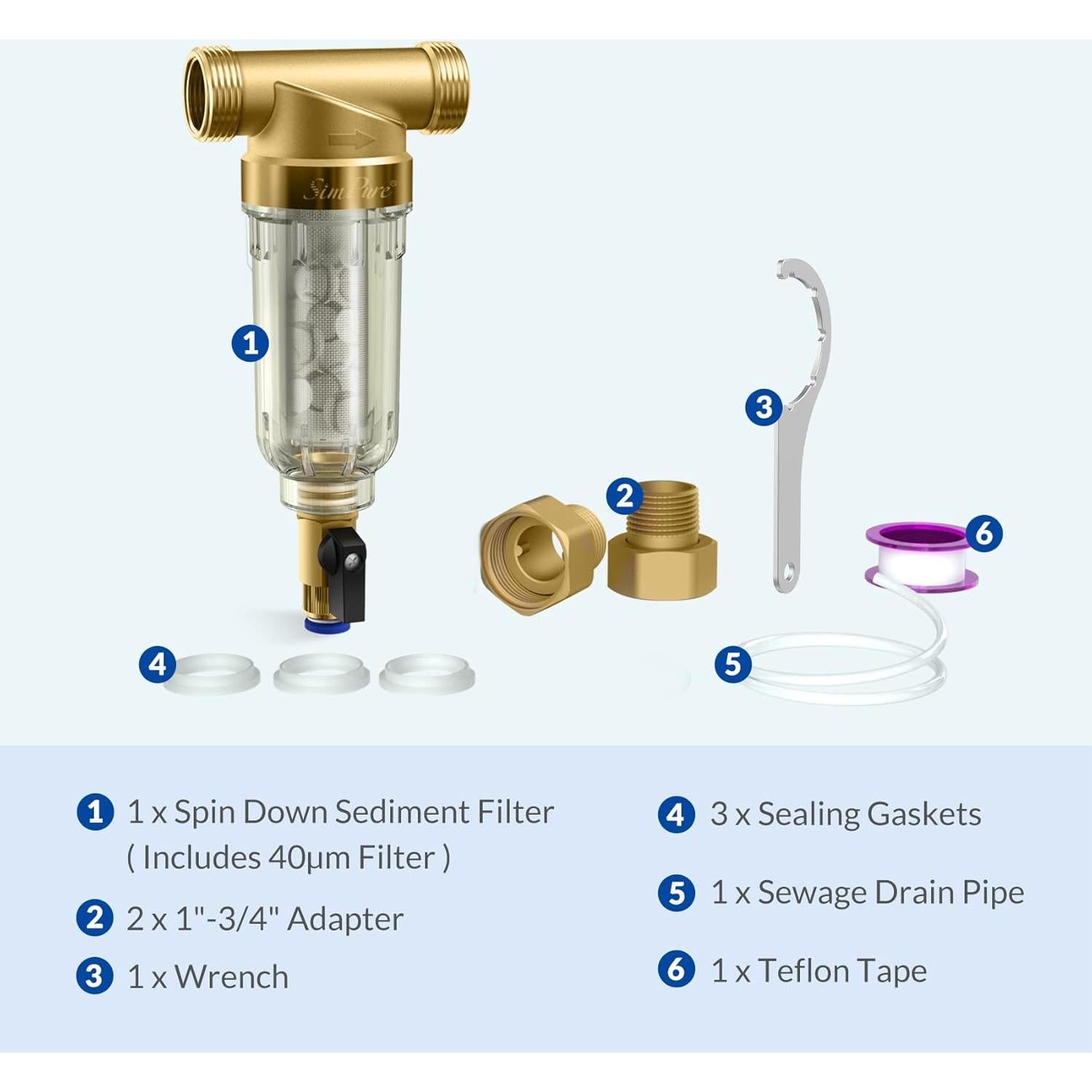 Filtro de Sedimentos SimPure DC5S 40 Micrones Reutilizable