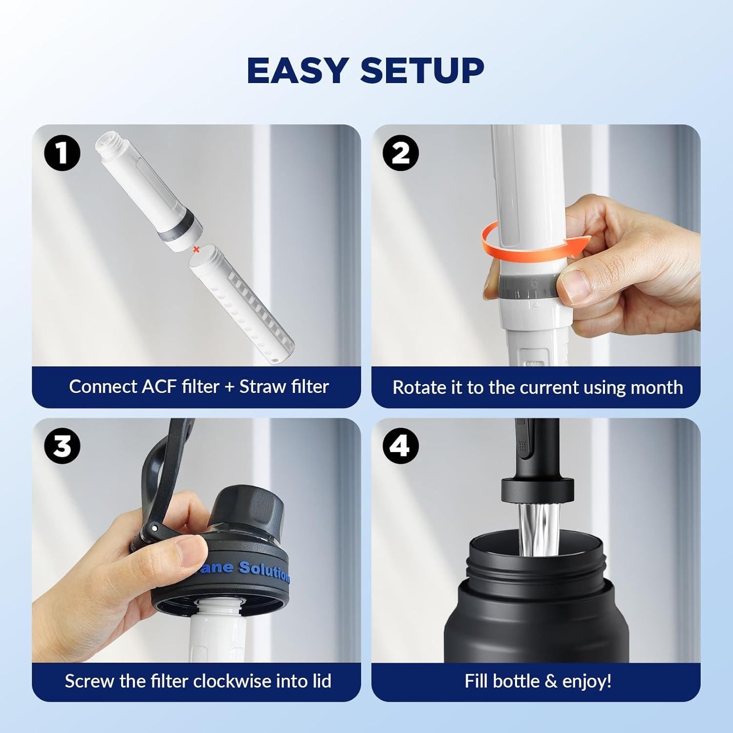 Botella de Agua Filtrada Membrane Solutions 1.06L con Filtros