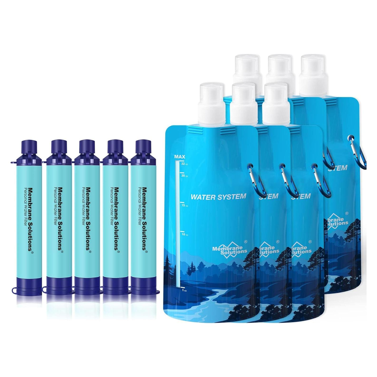 Kit de Filtración de Agua Portátil Membrane Solutions 5 Pajillas y 6 Botellas 23oz
