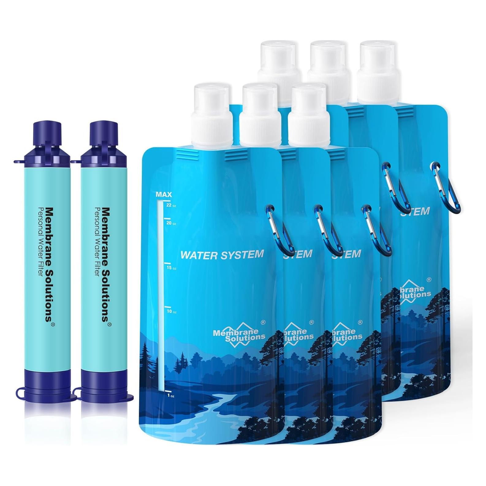 Kit Purificador de Agua Portátil Membrane Solutions - 2 Pajillas y 6 Botellas 680ml