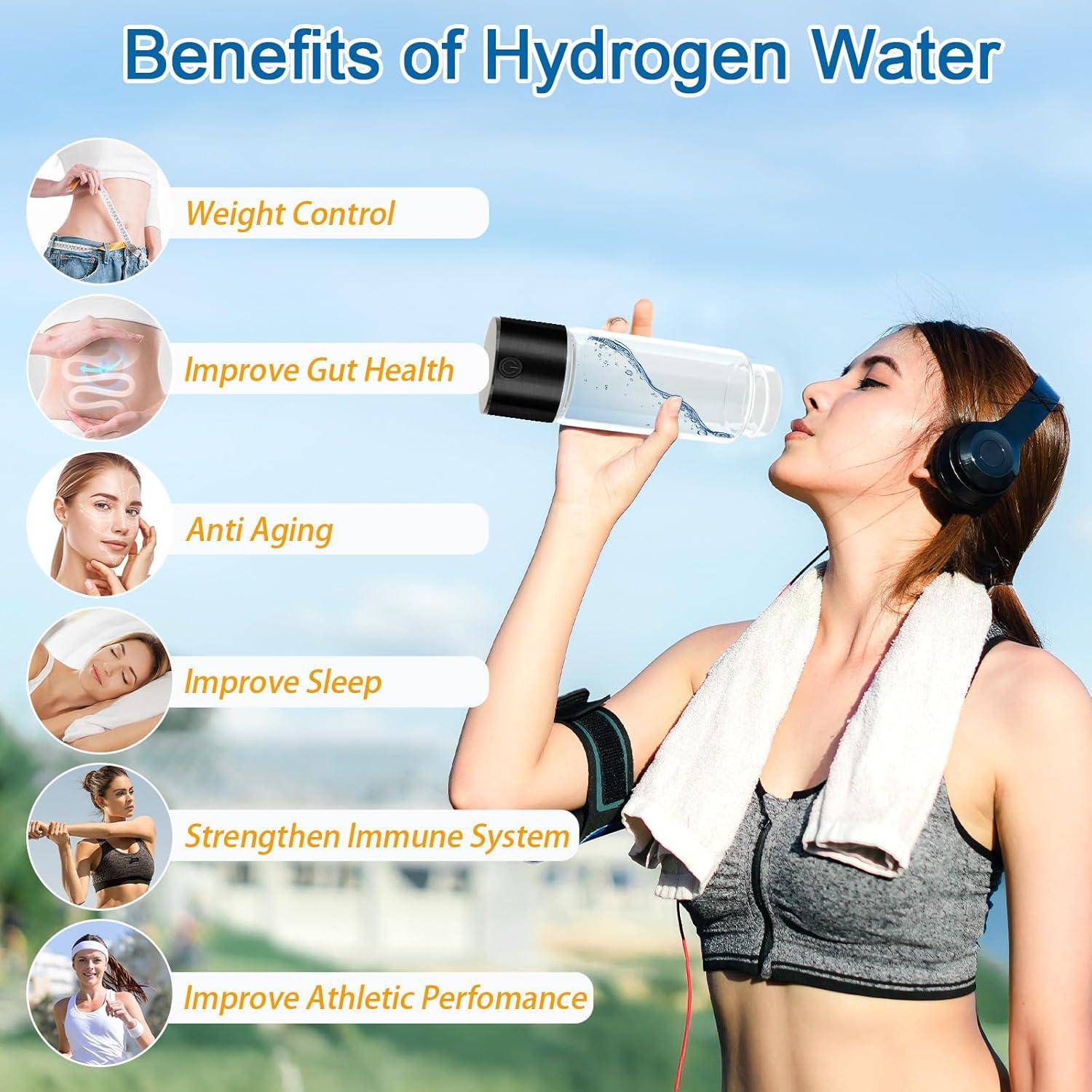 Botella de Agua de Hidrógeno Buwheekoki 420ml Portátil Negra