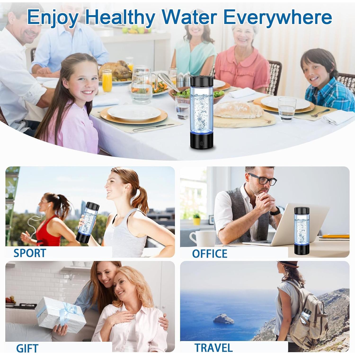 Botella de Agua de Hidrógeno Buwheekoki 420ml Portátil Negra