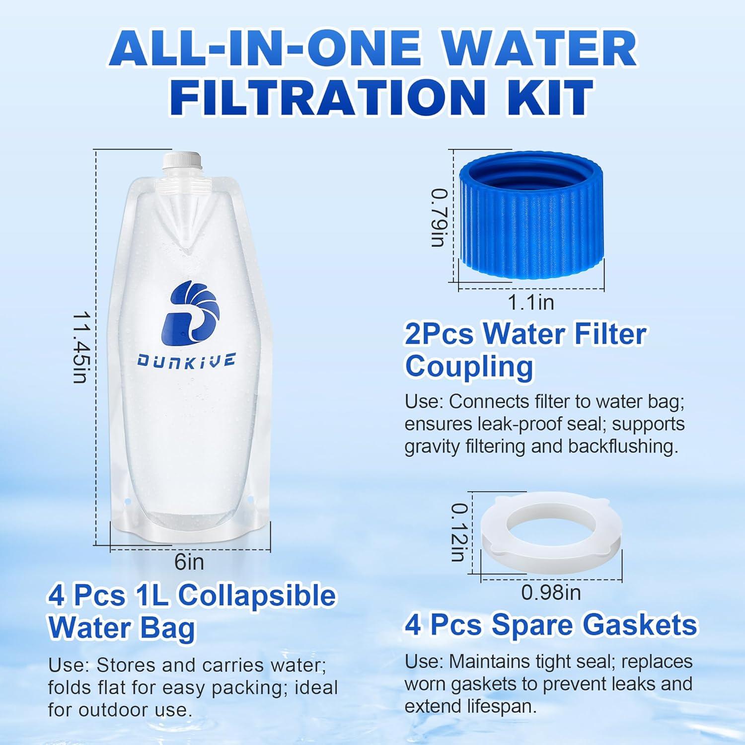 Kit de Filtración de Agua Dunkive 4x1L Plegable 28mm