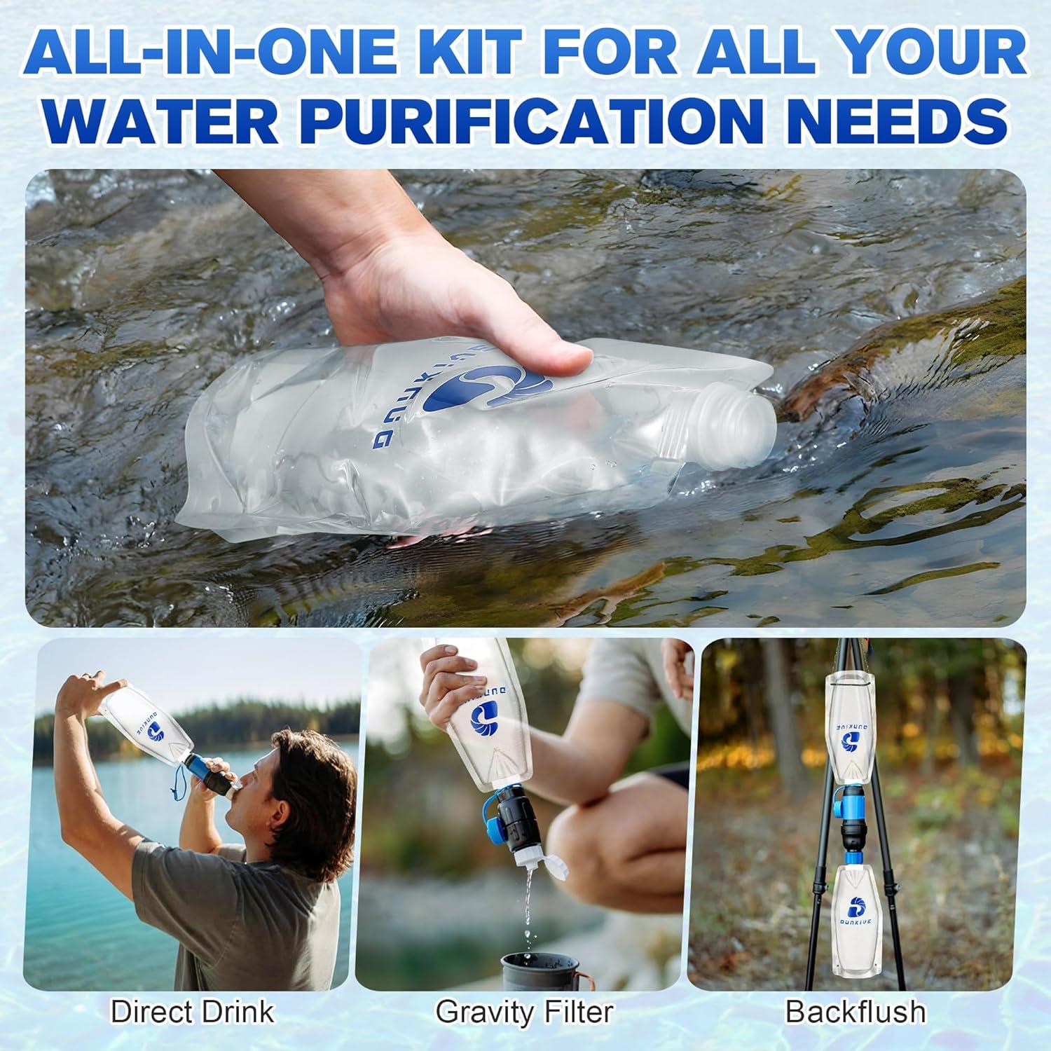 Kit de Filtración de Agua Dunkive 4x1L Plegable 28mm